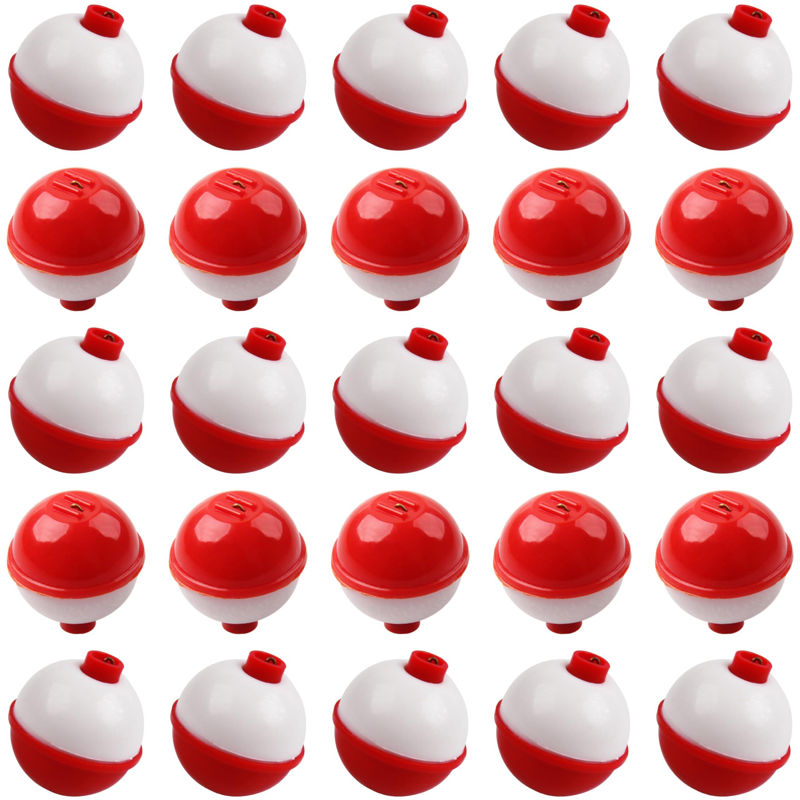 Hard ABS Fishing Bobbers Set - Bulk Snap-On Round Floats with Push Button (0.5-2.5 Inch) - Red & White Buoy Floats Assortment for Freshwater & Saltwater Fishing - Perfect for Trout, Bass, and Panfish