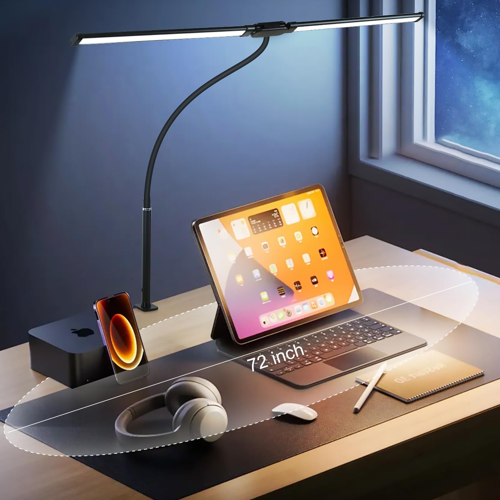 Upgrade Dual Head LED Desk Lamp with Clamp - 50 Lighting Modes Adjustable Gooseneck Architect Task Light for Home Office, Study & Drafting - Perfect Monitor Light Bar for Work, Reading & Night Use