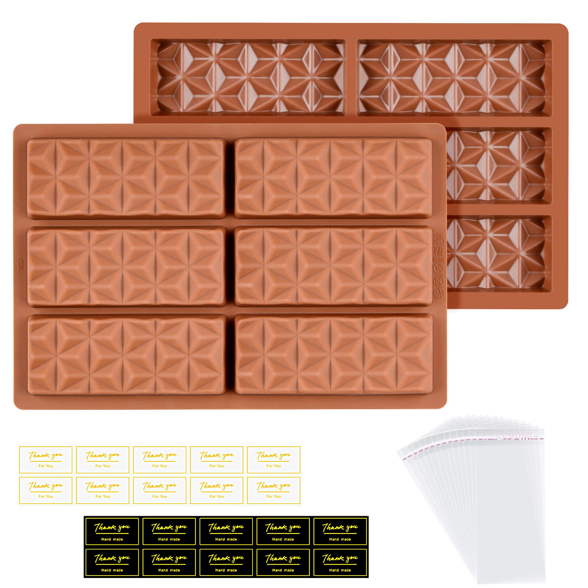 2-Piece Silicone Chocolate Bar Molds Set - Deep Cavity Candy & Wax Melt Molds with Break-Apart Design (Pyramid Shape) - Perfect for DIY Chocolate Making, Candy Crafting & Wax Melts at Home
