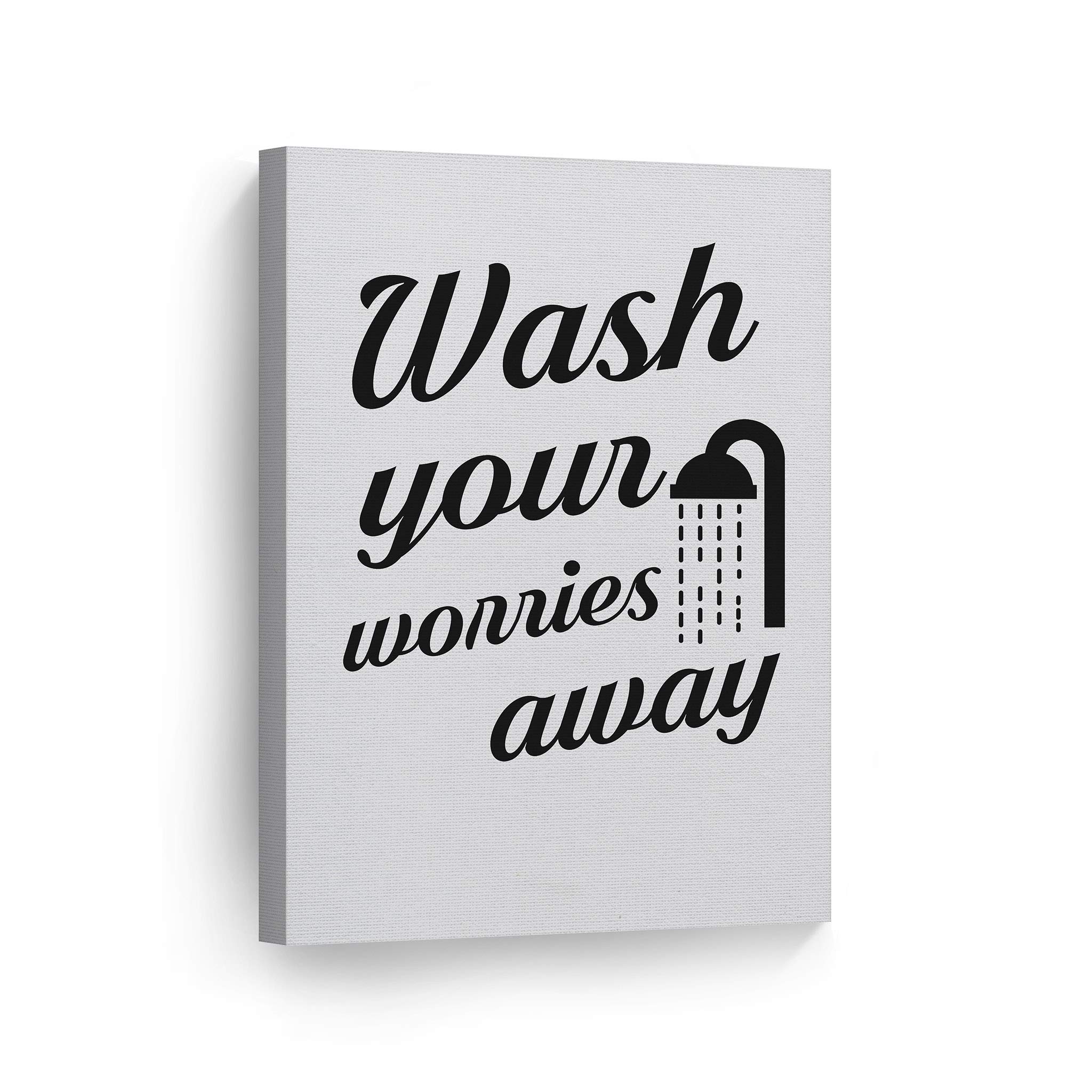 Funny Bathroom Wall Art - 'Wash Your Worries Away' Canvas Print 36x24 | Ready to Hang Bathroom Decor | Humorous Quote Sign for Home & Office | Made in USA | Perfect for Powder Rooms, Guest Baths & Spa-Like Retreats