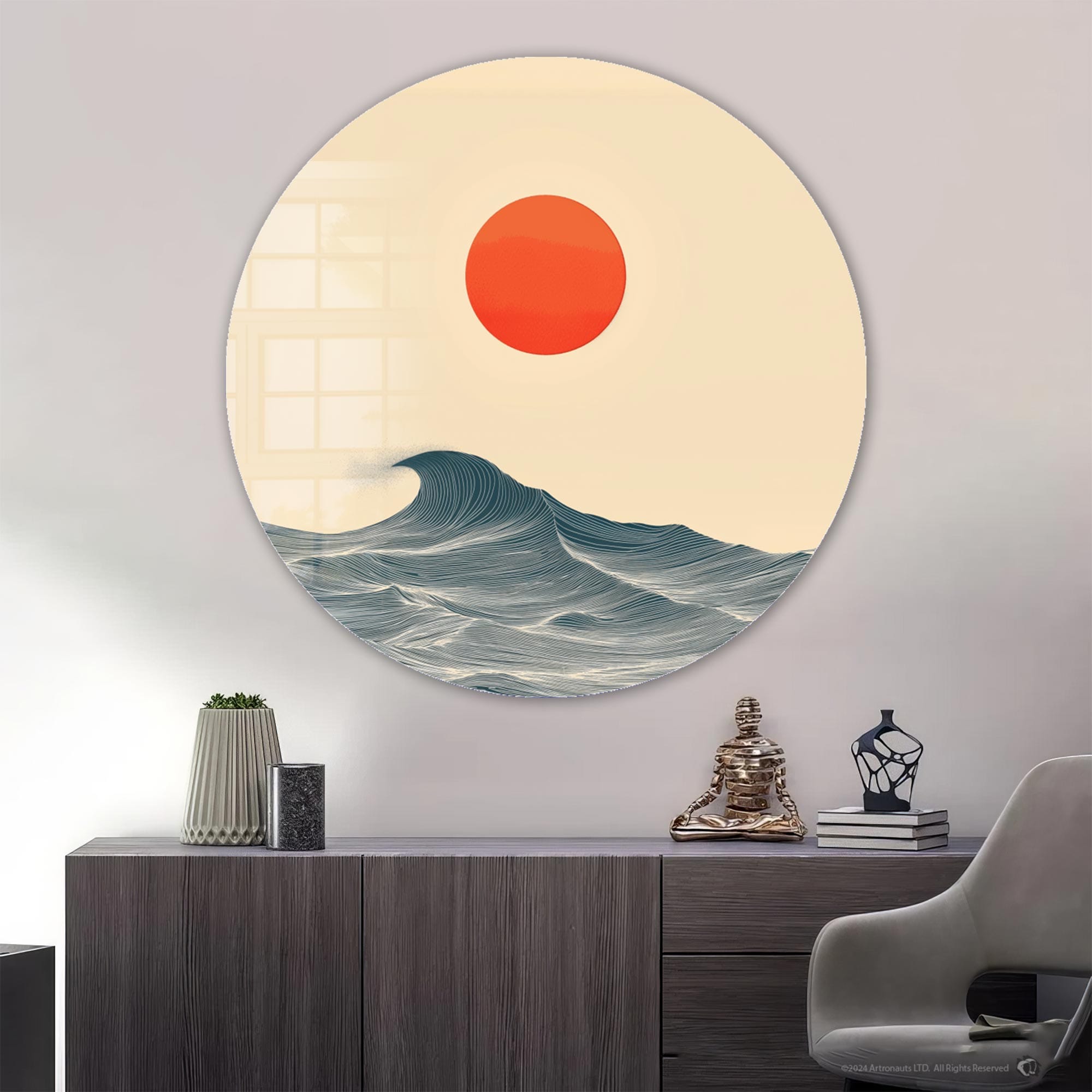 Japanese Sunset Rounded Glass Wall Art - Handmade Modern Home Decor for Living Room, Bedroom & Office - Perfect for Gifts & Interior Design