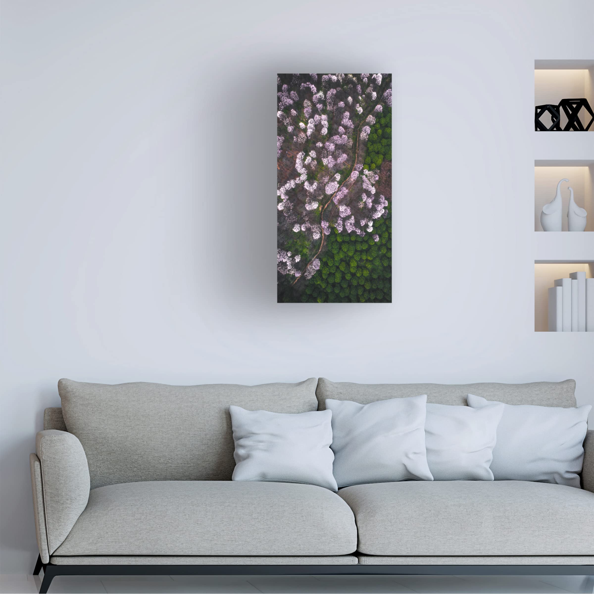 Trademark Fine Art 'The Road Of Flower' Canvas Wall Art Print by Tianqi - Floral Landscape Painting for Living Room, Bedroom & Office Decor