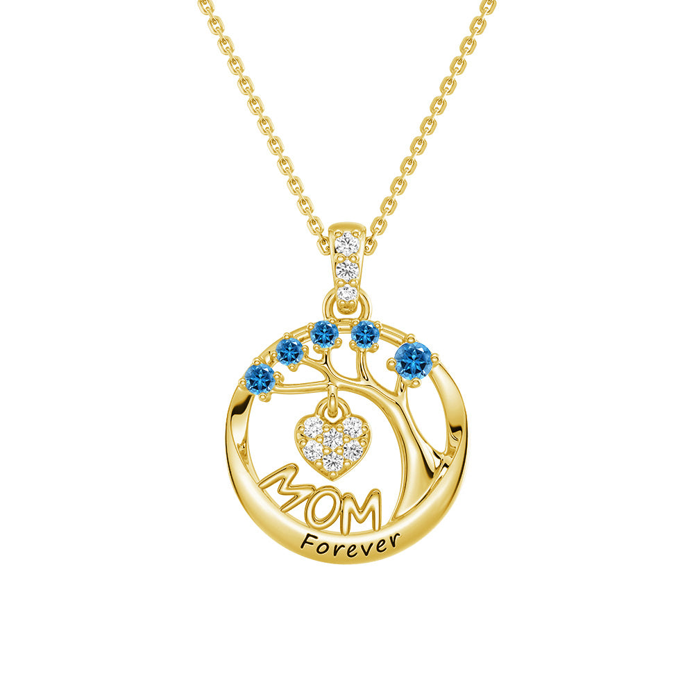 Personalized Birthstone Mom Necklace - Forever Tree of Life Pendant with Heart Charm | Meaningful Gift for Mother's Day, Birthday & Anniversary | Jewelry for Women