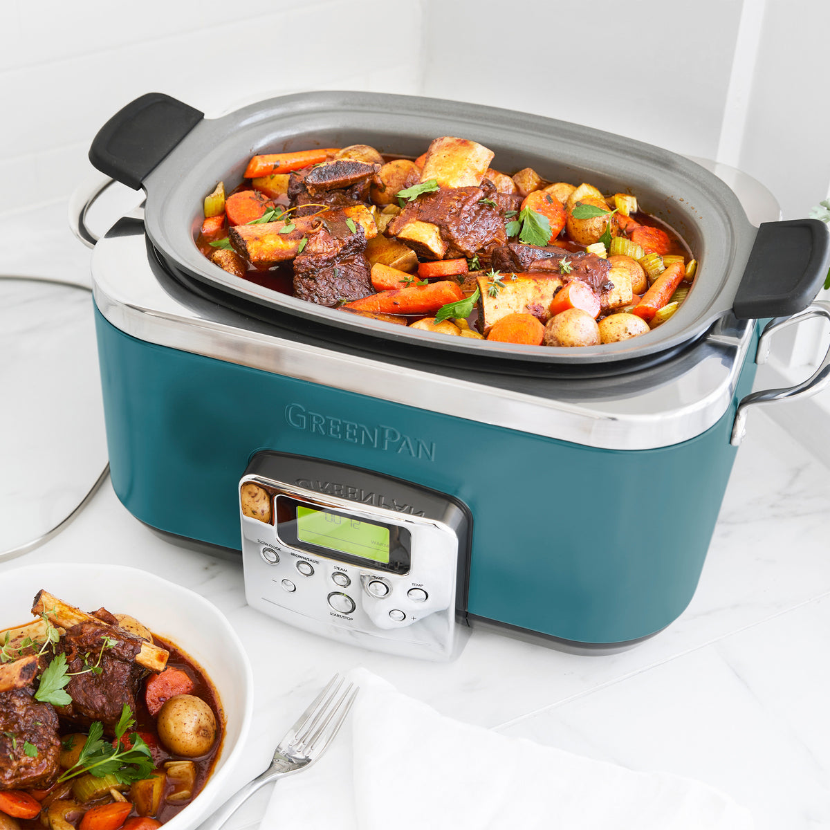Elite 6 Quart Slow Cooker with Digital Timer - Deep Teal Crock Pot for Family Dinners, Meal Prep & Party Buffets