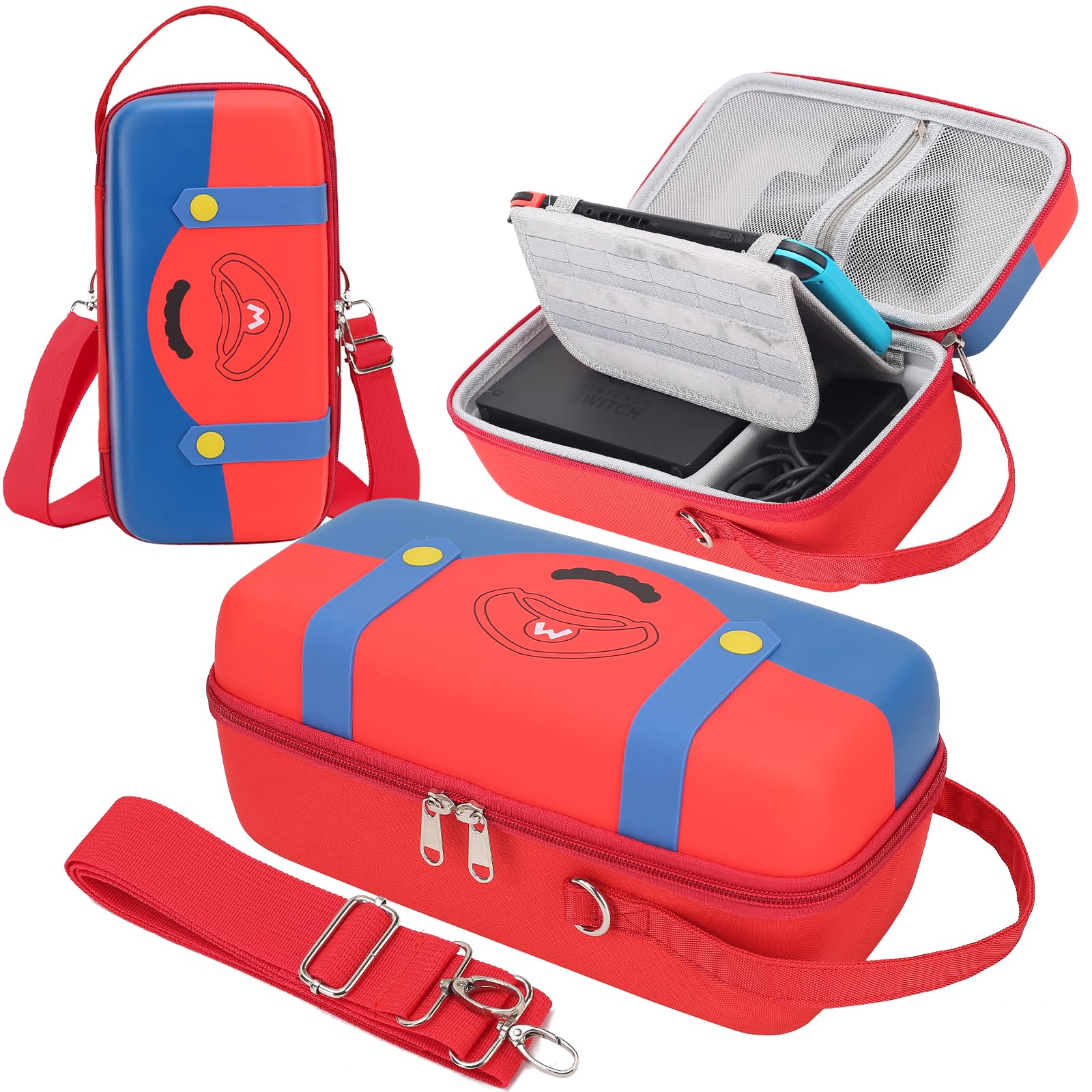 Nintendo Switch/Switch OLED Mario Carrying Case with Built-in Stand - Compatible with Switch AC Adapter, Dock & Pro Controller | Portable Travel Storage Case for Switch Console & Accessories | Perfect for Gaming On-The-Go & Travel Protection
