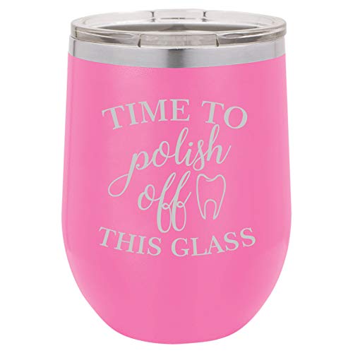 12 oz Double Wall Vacuum Insulated Stainless Steel Stemless Wine Tumbler - Leakproof Travel Mug for Coffee, Tea & Wine - Funny Dentist Gift (Hot Pink) - Perfect for Office, Camping & Outdoor Adventures