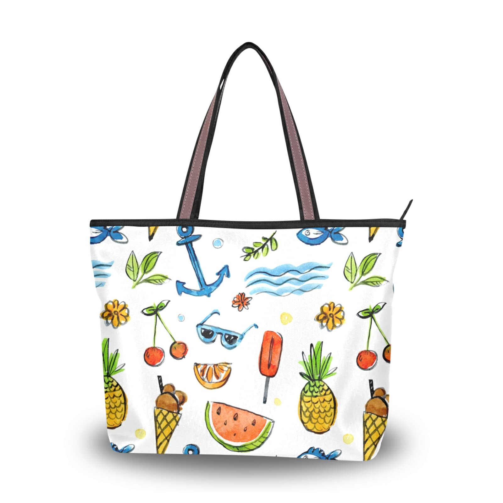 Stylish Reusable Fruit Anchor Tote Bag for Women - Fashionable Shoulder Handbag Perfect for Beach, Travel & Shopping | Durable Eco-Friendly Carryall for Daily Use, Groceries & Summer Outings
