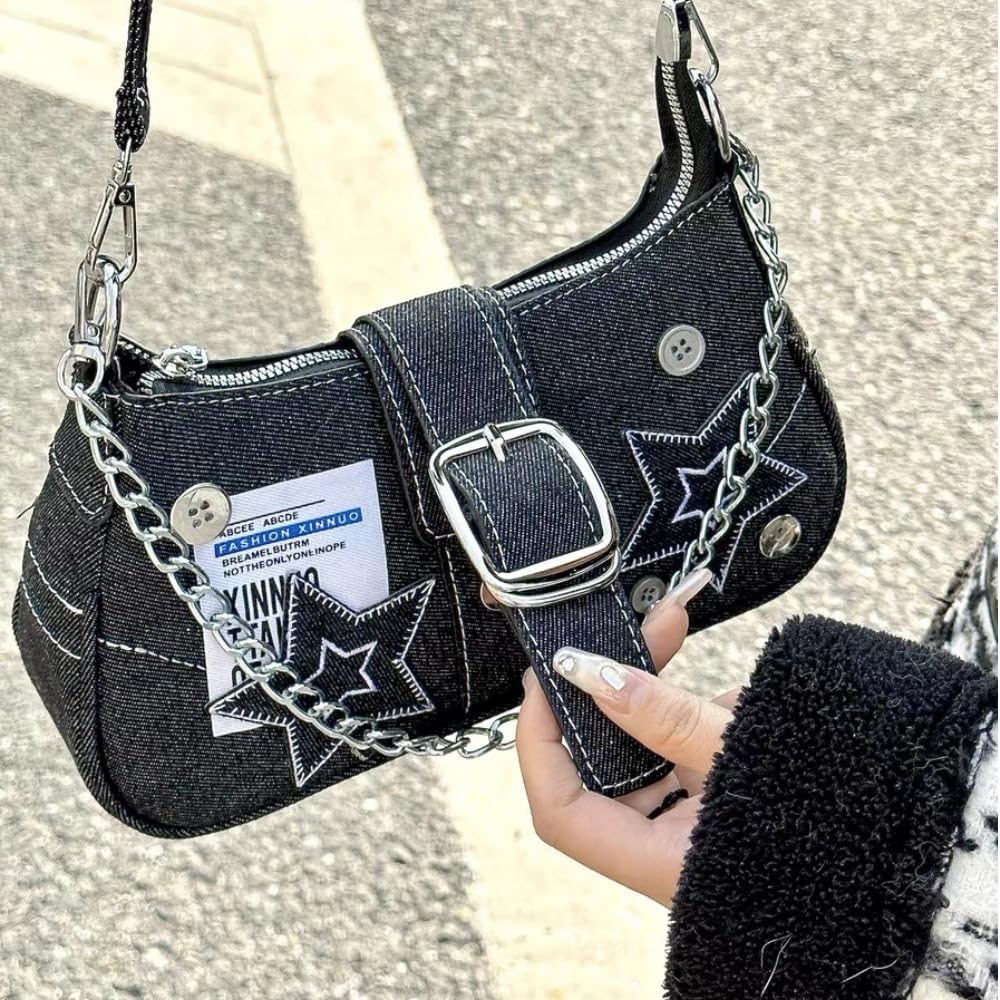 Trendy Grunge Hobo Bag for Women - Vintage Y2K Fairy Grunge Shoulder Bag & Crossbody Purse | Perfect for Concerts, Festivals & Boho Outfits