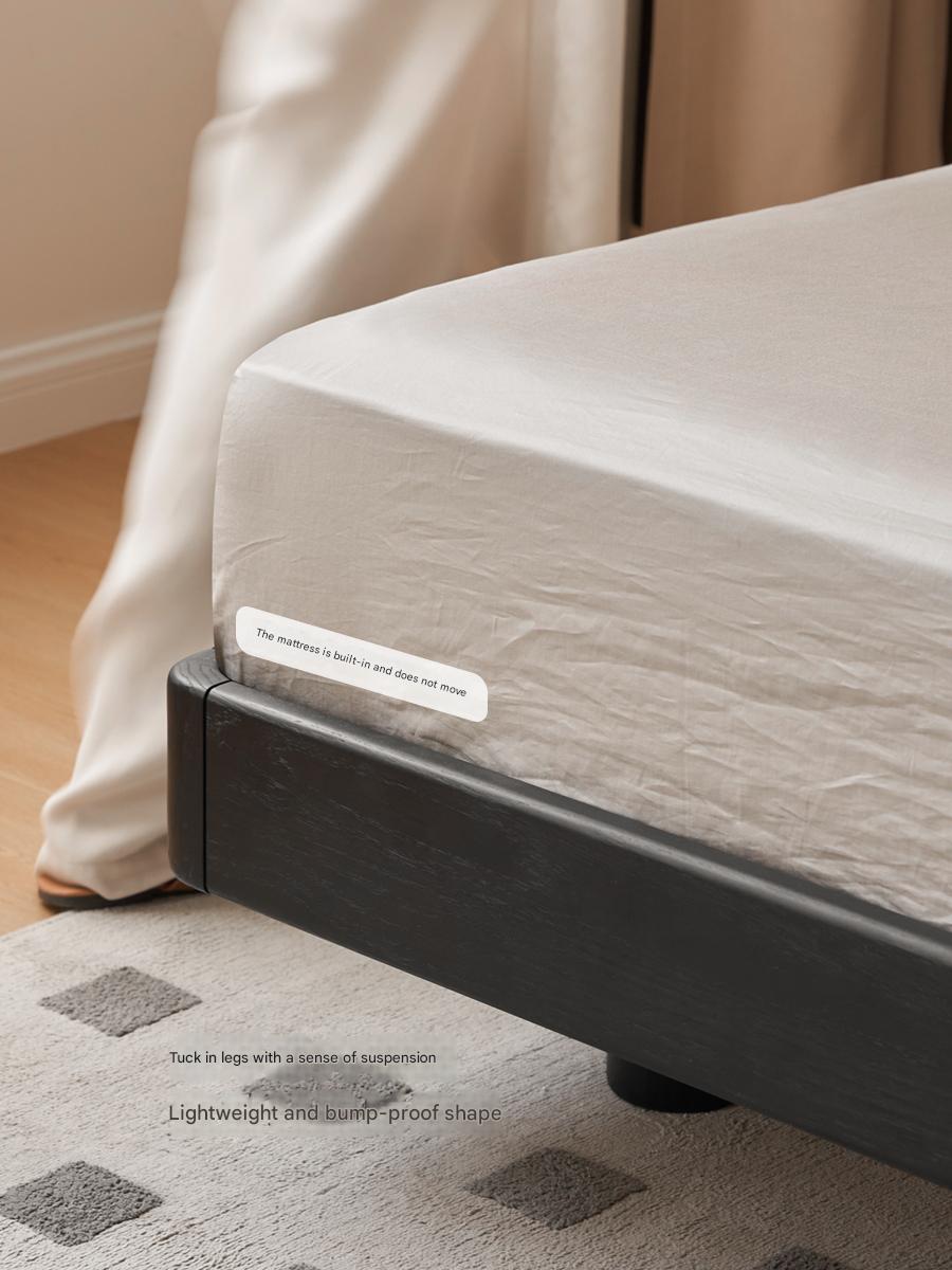 Solid Oak Wood Luminous Floating Bed Frame - Modern Platform Bed with LED Lighting for Bedroom, Guest Room or Dorm