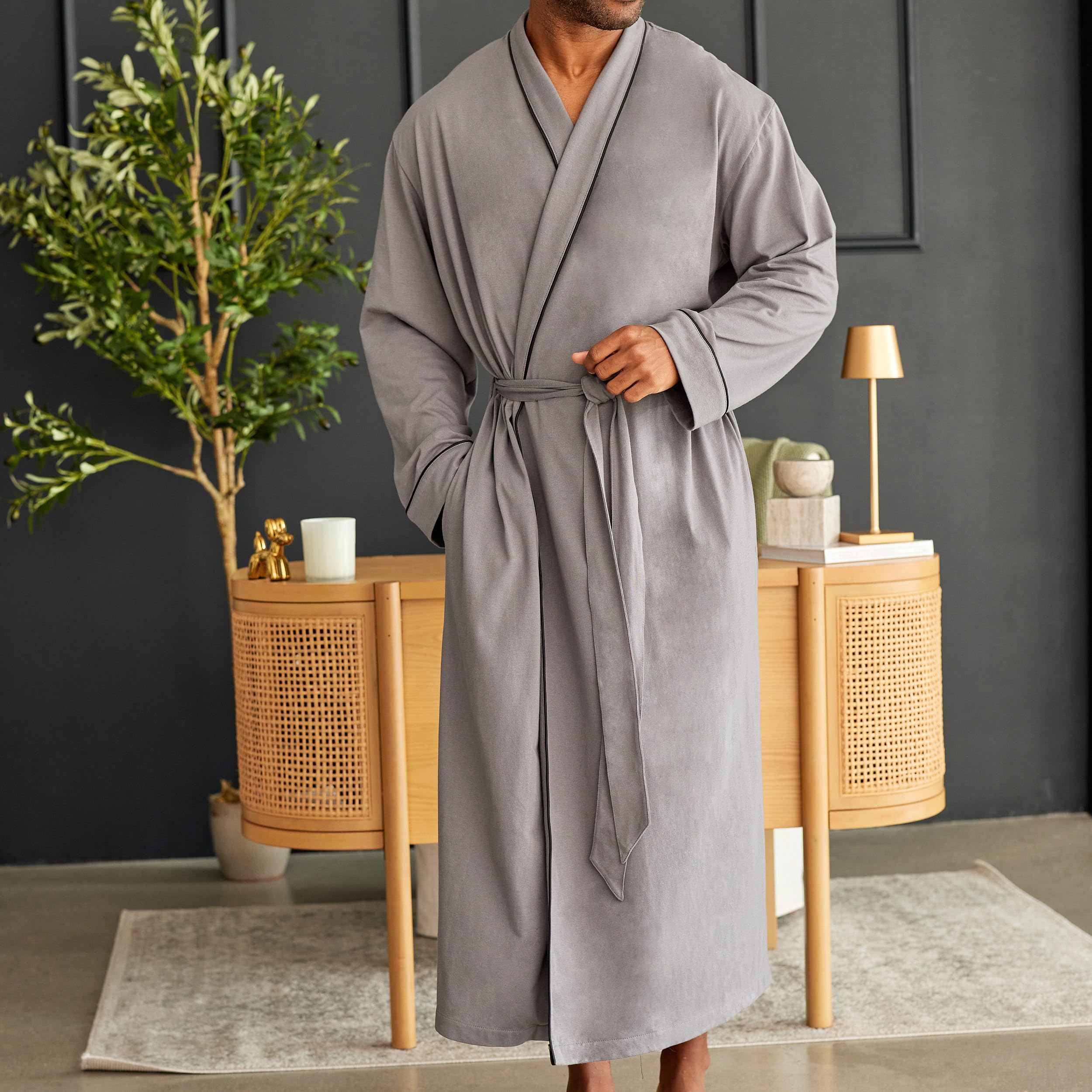 Alexander Del Rossa Men's Cotton Robe with Pockets - Soft Lightweight Bathrobe for Men - Perfect for Spa, Lounging & After Shower Comfort