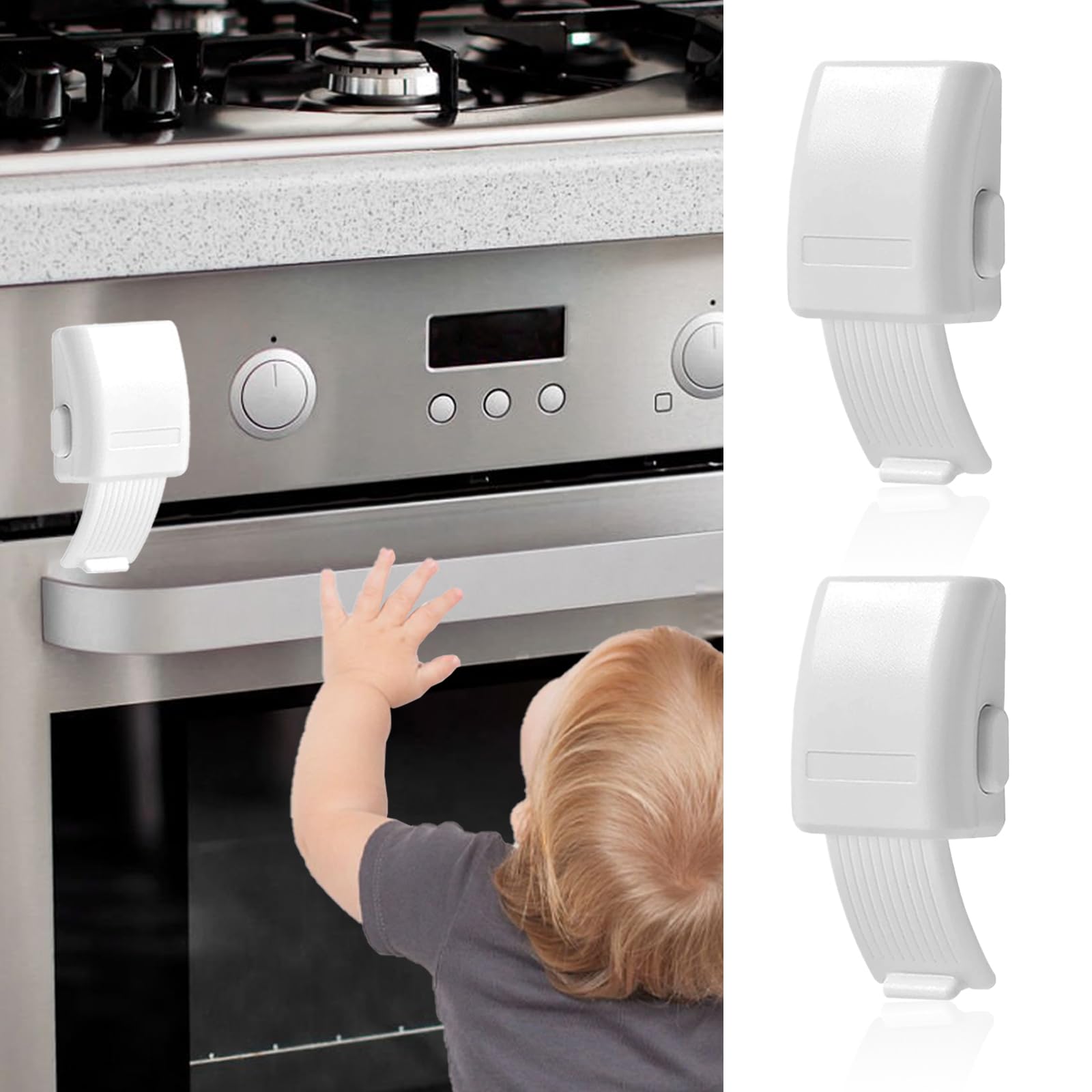 2Pcs Childproof Oven Door Lock - No Drill Installation, Heat-Resistant & Durable Safety Latch for Stove Front (White) | Perfect for Baby Proofing Kitchen & Preventing Toddler Burns