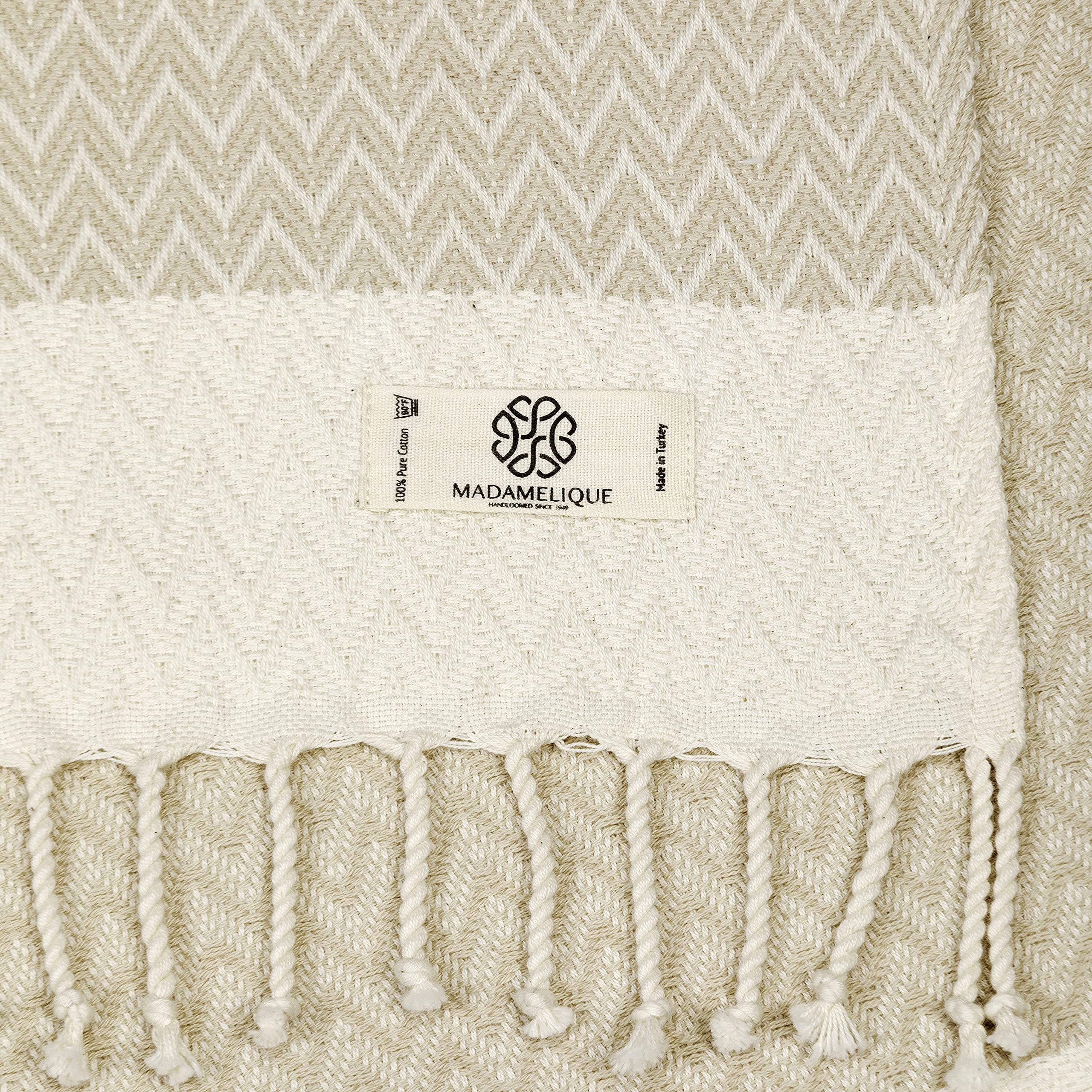Madamelique 100% Pure Cotton Hand Towels Set of 2 (18x40 Inches) - Soft Absorbent Bath & Kitchen Towels for Hand, Face, Hair, Yoga, Spa, Tea Time & Dish Drying - Decorative Peshtemal Towel for Bathroom, Guest House & Luxury Hotels (Beige)
