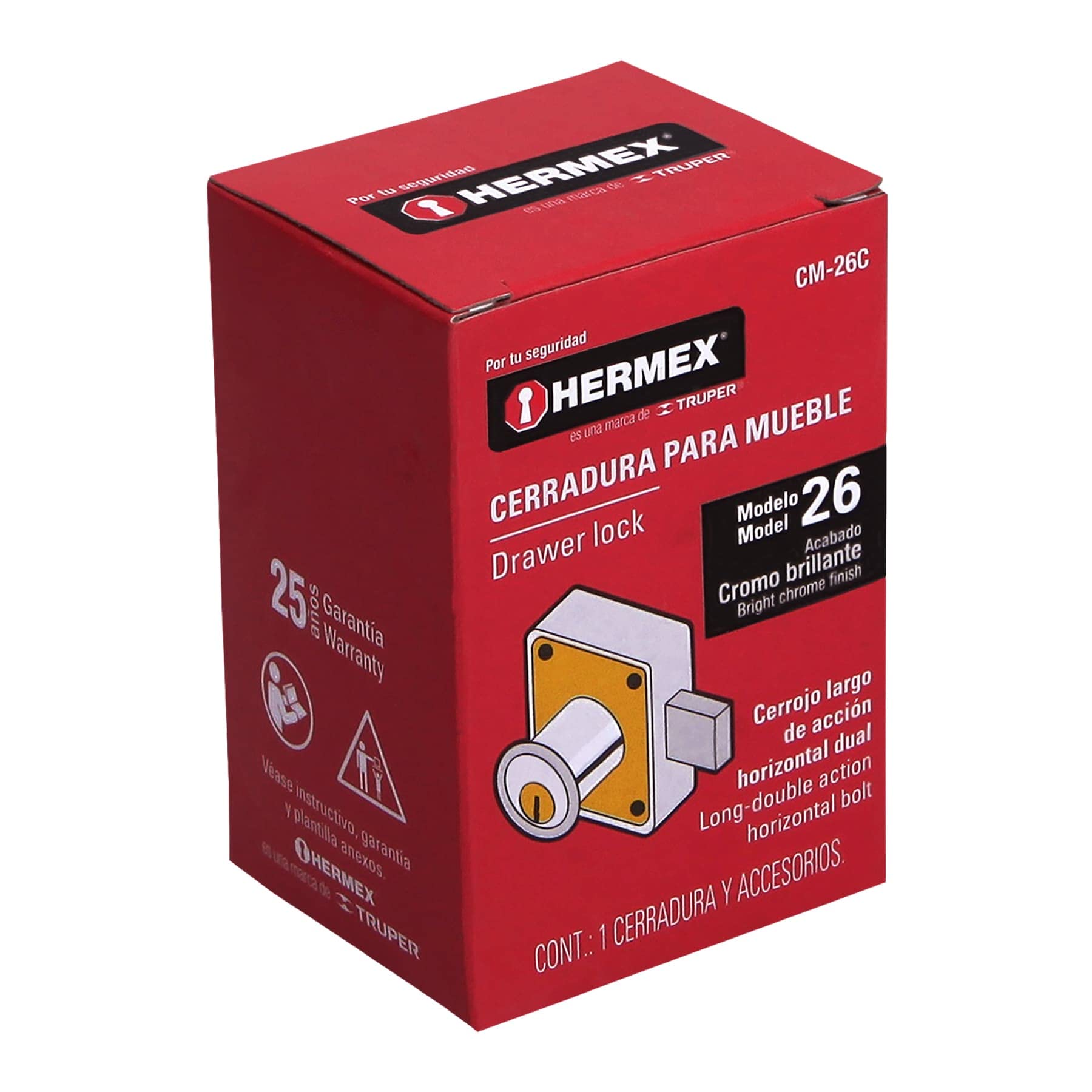 Model 26 Chrome Furniture Lock - Secure Cabinets, Drawers & Storage Units for Home & Office Safety