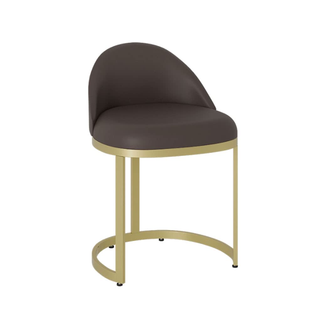Modern Vanity Makeup Chair with Back - Wrought Iron Stool for Bedroom, Dressing Room & Office - 330lb Weight Capacity - Brown - Perfect for Makeup, Dressing & Home Office Decor