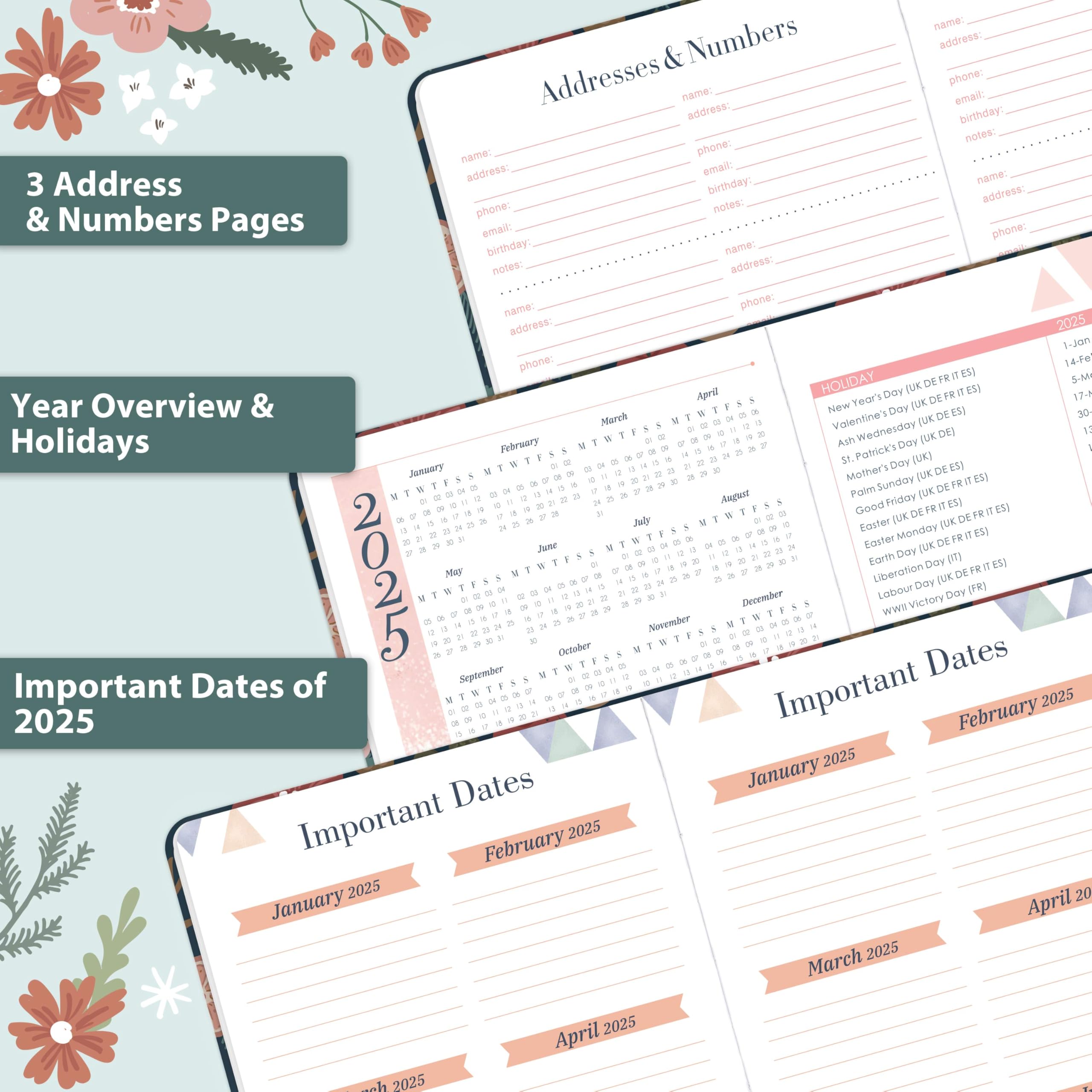 2025 A5 Planner - Weekly & Monthly View Diary for Work, Study, Notes & Mission Board | Smooth Hardcover with Elastic Closure | Perfect for Office, School & Personal Organization (A5 Size)