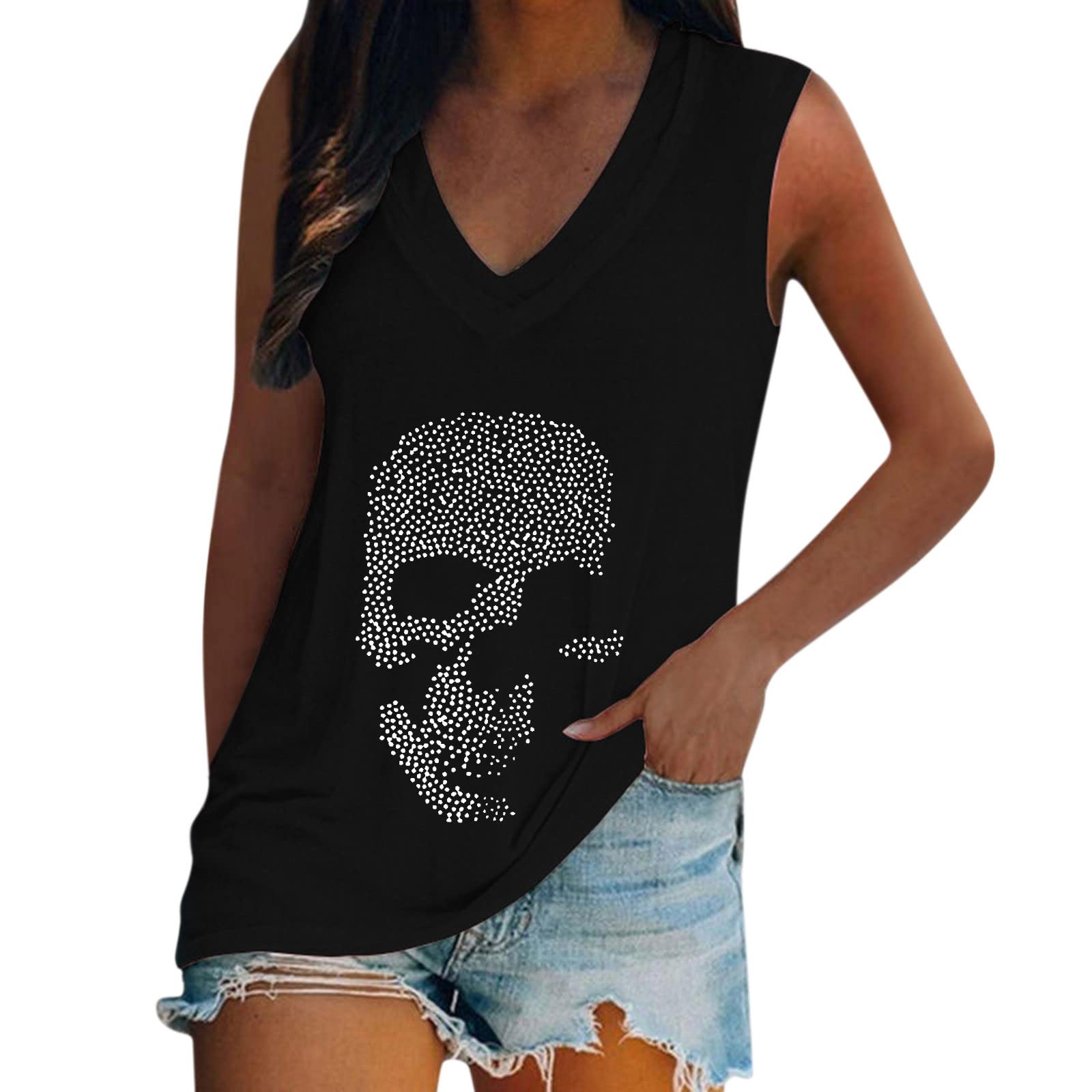 Women's V-Neck Tank Tops - Casual Sleeveless Shirt with Elegant Print & Solid Colors | Perfect for Summer, Yoga, Beach & Everyday Wear
