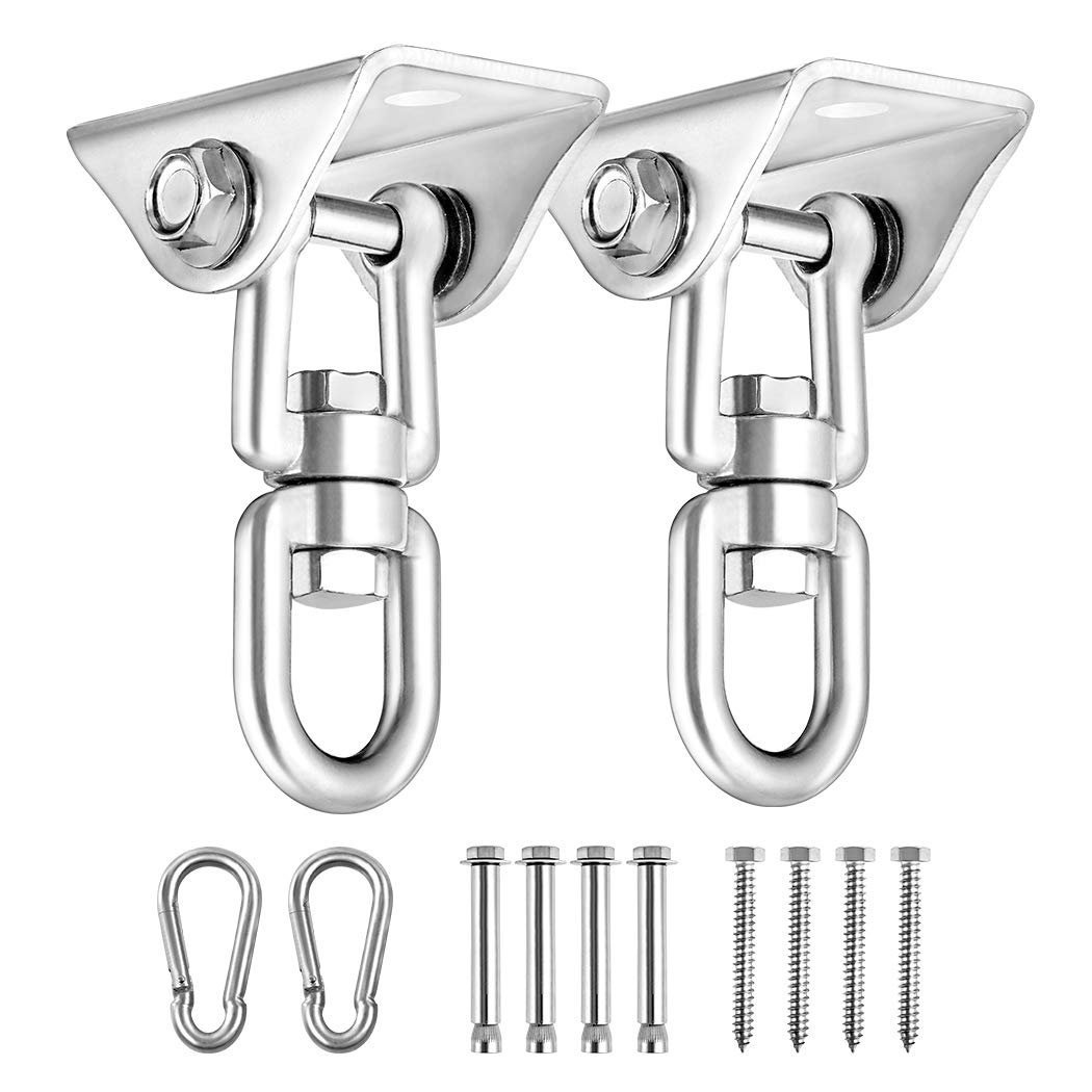 Newtion 1100 LB Capacity Heavy Duty Stainless Steel 304 Swing Hangers & Snap Hooks - 2 Pack for Trapeze, Yoga Swings, Hammocks - Perfect for Concrete, Wooden Sets & Outdoor Fitness Equipment