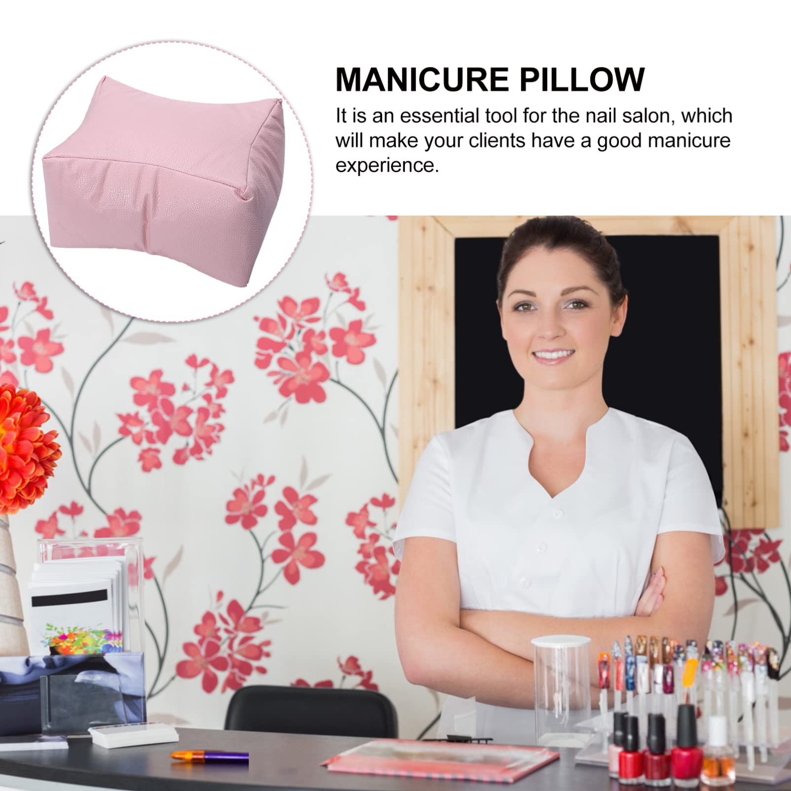 HEALLILY Nail Art Hand Pillow - Soft PU Square Pink Beauty Sponge Holder & Armrest for Manicure, Perfect for Nail Salon Clients & Home Nail Care - Hand Resting Pad for Comfortable Nail Art Sessions