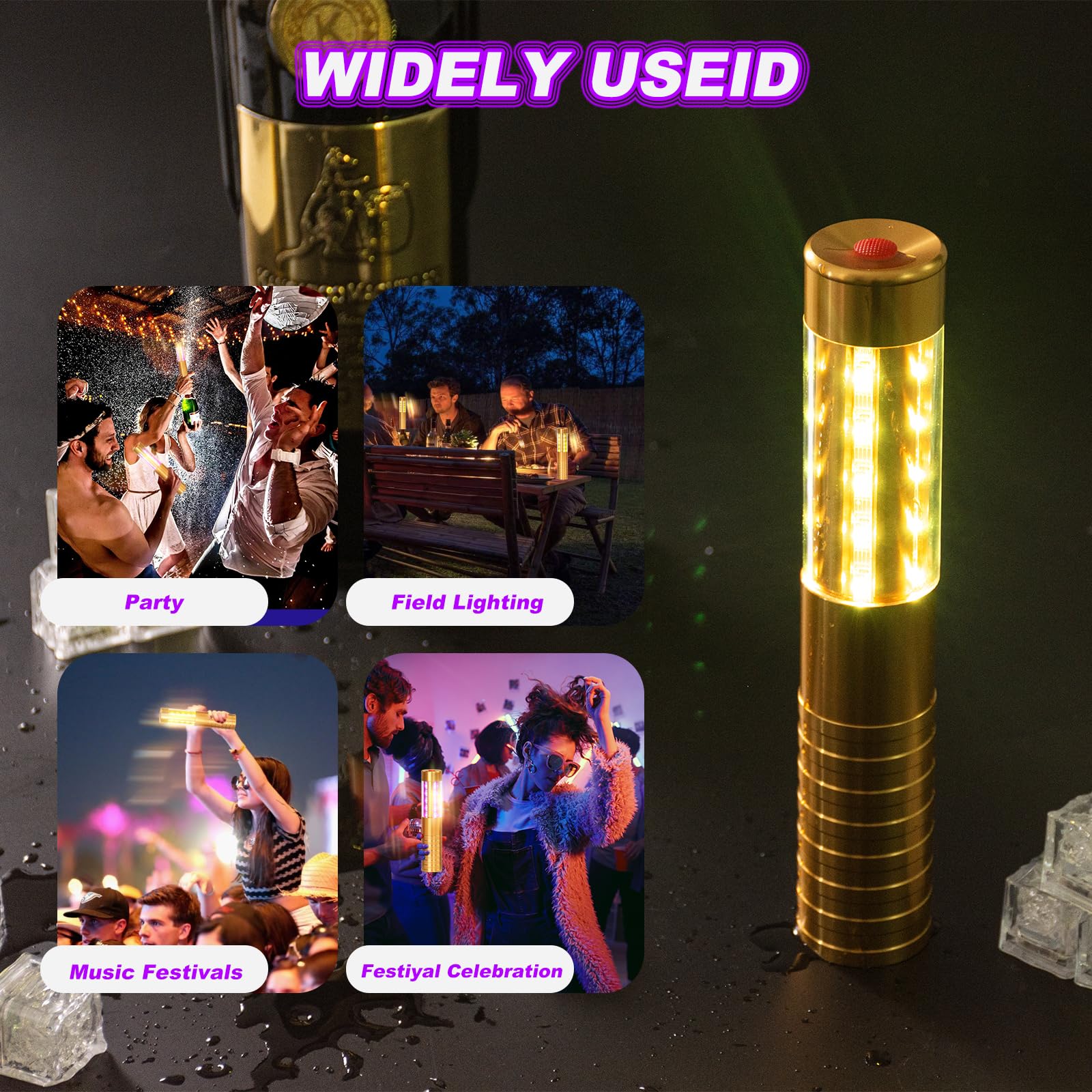 6PCS Rechargeable LED Strobe Baton Lights - Silver Bottle Service Lights for Nightclubs, Weddings, Bars & Outdoor Events | Party Lighting for Clubs, Concerts & Special Occasions