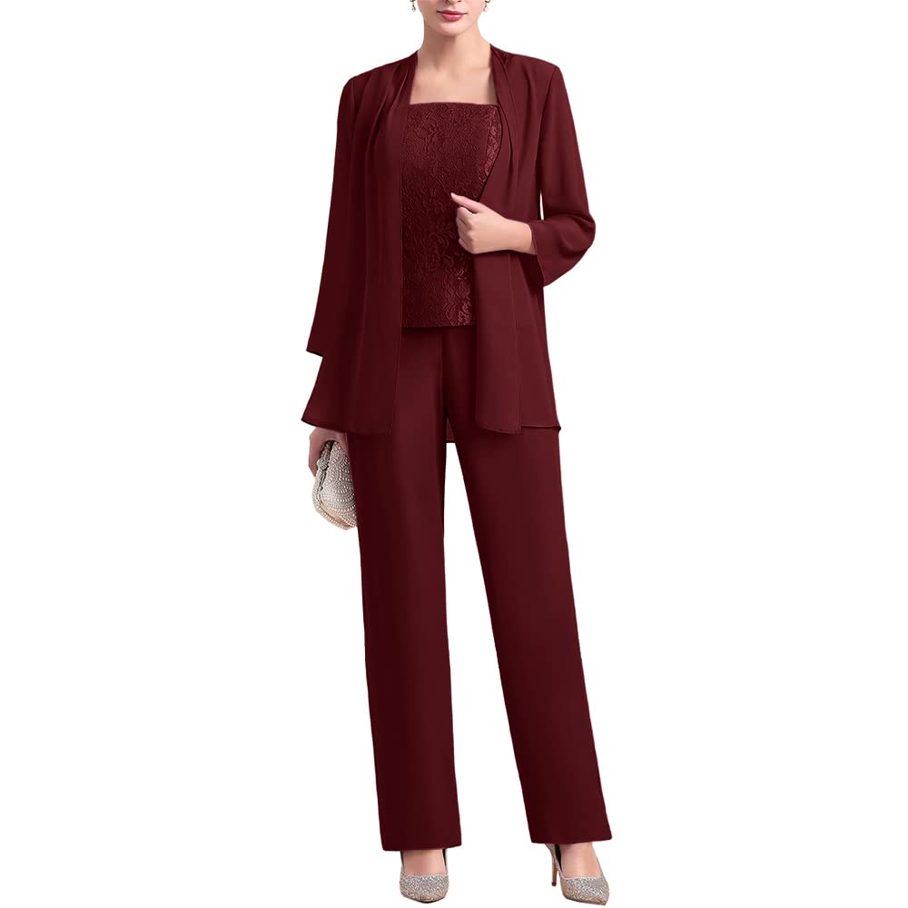 Zongqiven Women's 3-Piece Chiffon Pantsuit Set with Lace Detail - Elegant Mother of the Bride Dress & Wedding Guest Outfit for Formal Evening Occasions | Perfect for Weddings, Galas, and Special Events