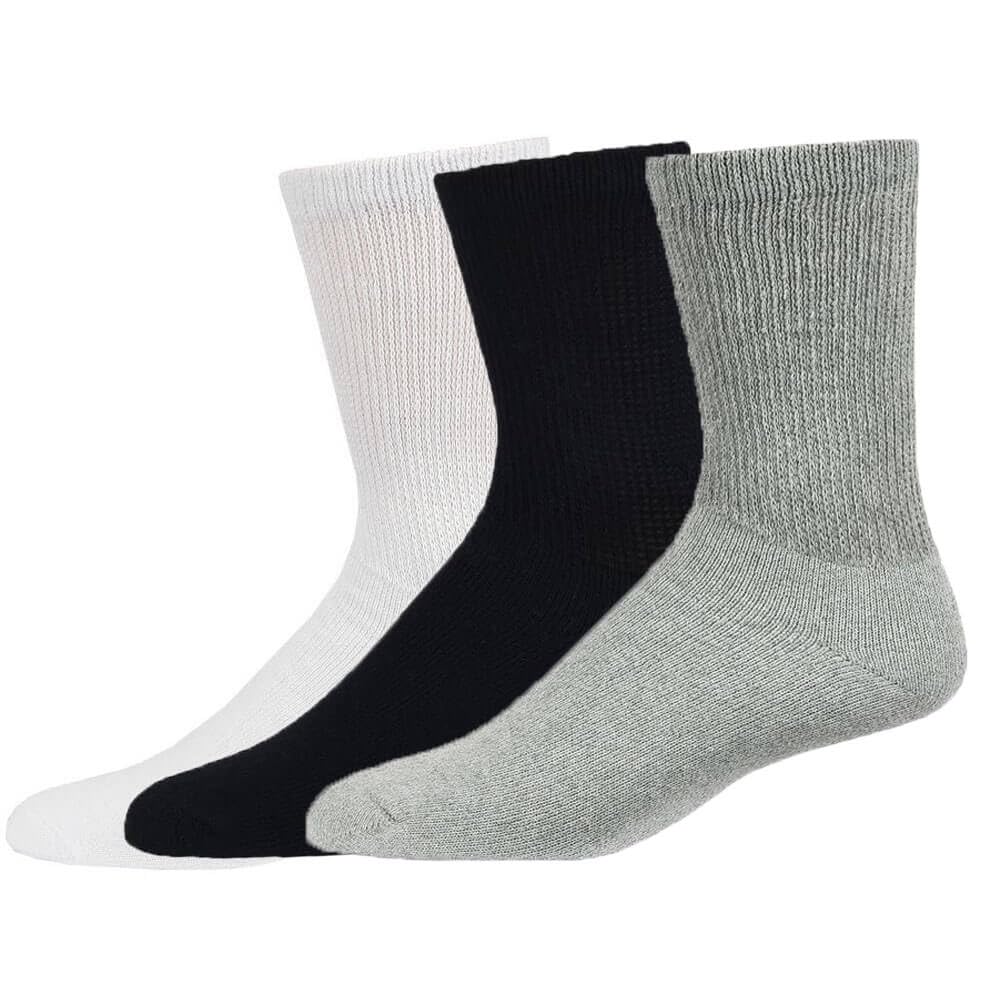Men's & Women's Diabetic Crew Socks 6-Pack - Soft Cotton Non-Binding Top with Cushioned Sole for Foot Comfort (Black, Size 9-11) - Ideal for Daily Wear, Diabetes Care & Circulation Support