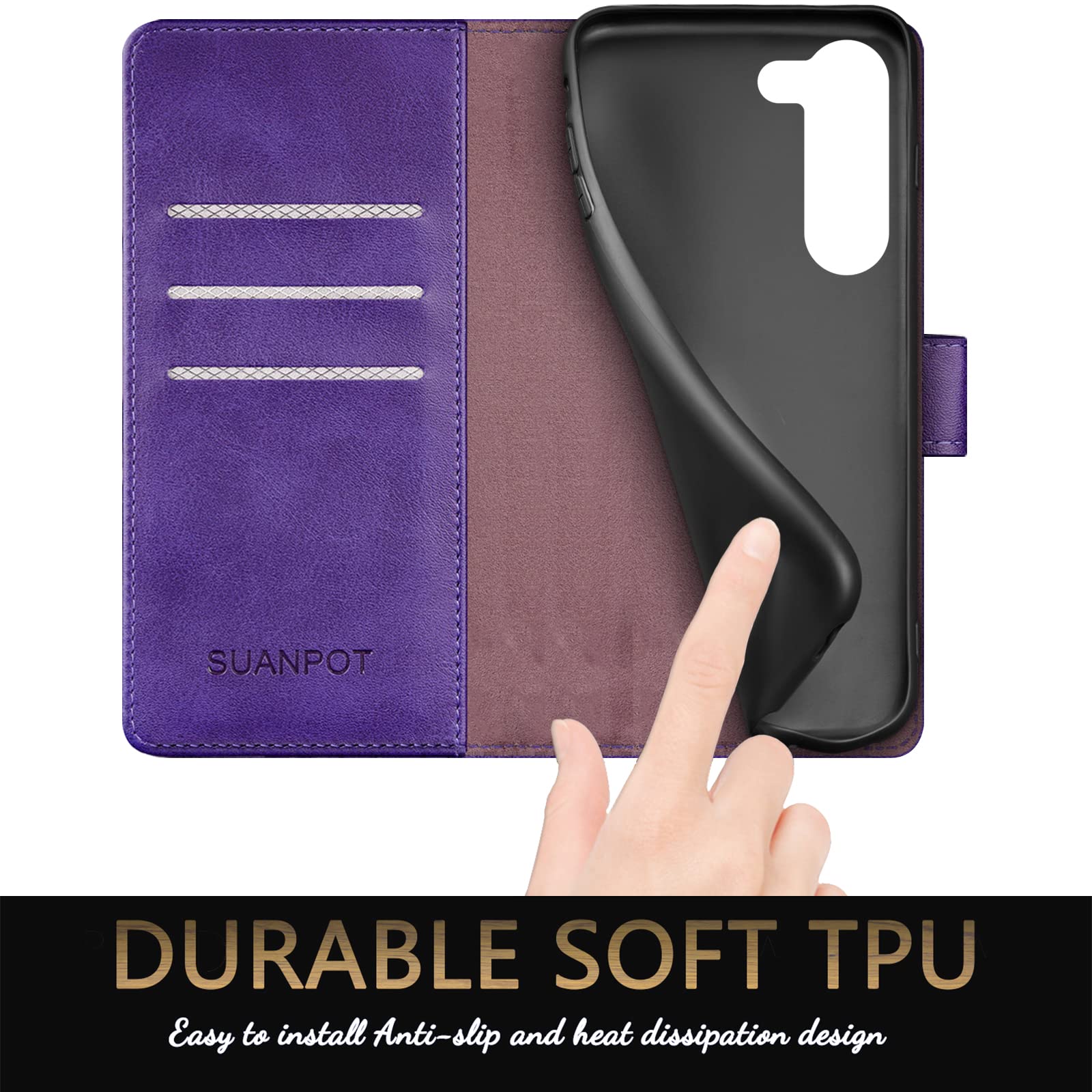 SUANPOT Samsung Galaxy S23 Plus Wallet Case with RFID Blocking & Credit Card Holder - Flip Book PU Leather Protective Cover for Men & Women (Purple) - Perfect for Travel, Work & Everyday Use