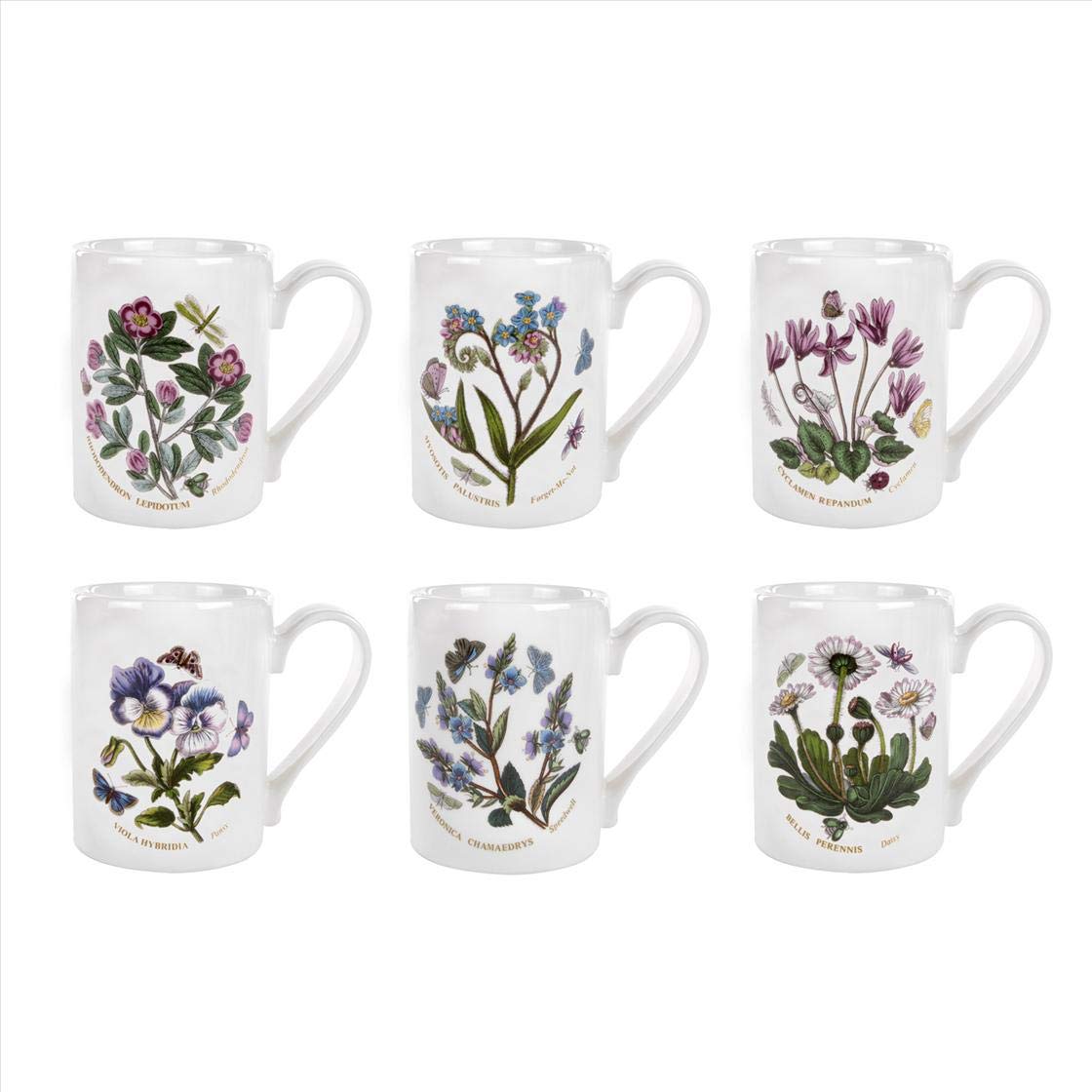 Portmeirion Botanic Garden 12 Oz Coffee Mug Set of 6 - Handcrafted English Earthenware with Floral Designs - Dishwasher Safe for Home, Office & Gift Giving