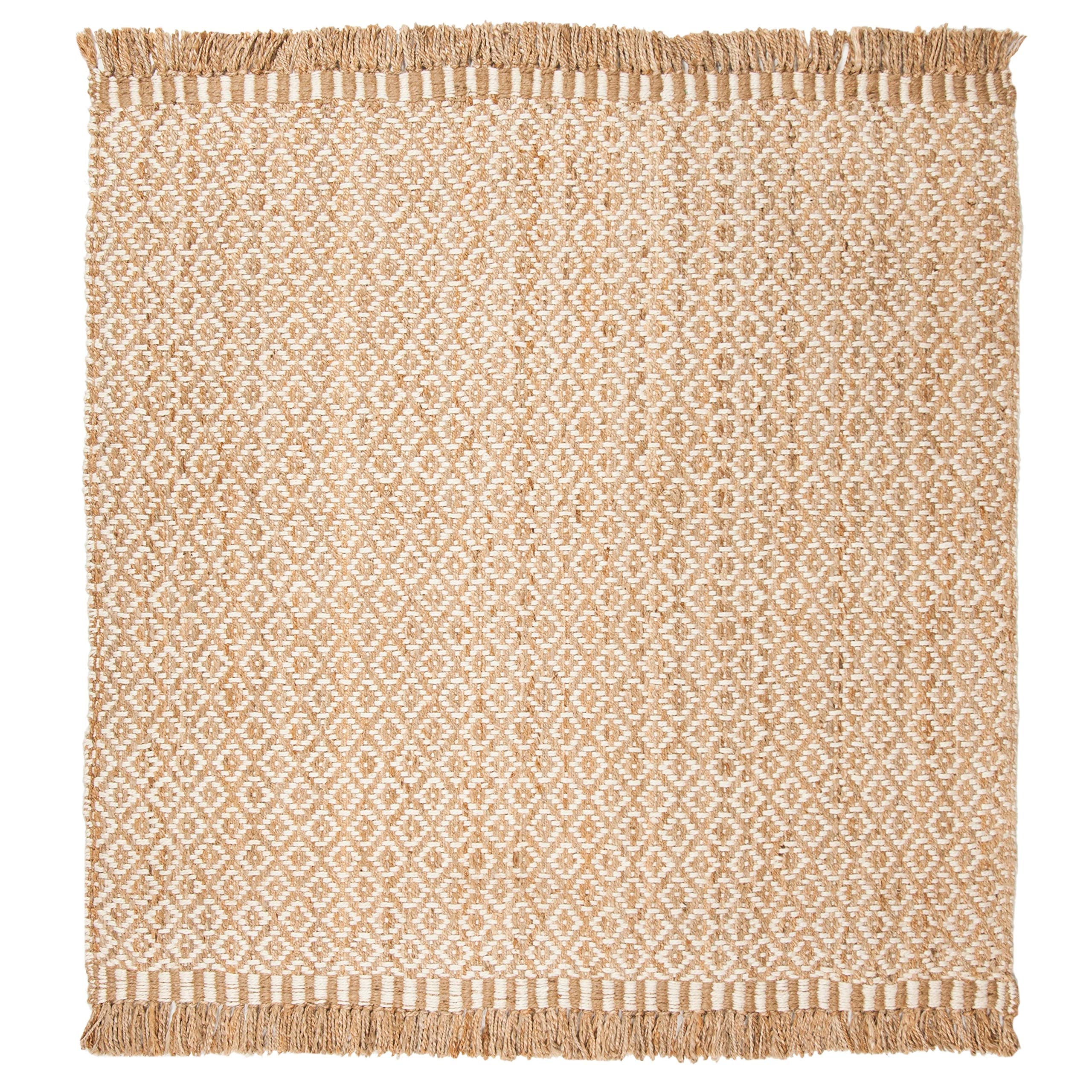 SAFAVIEH Handmade Boho Jute Area Rug 9' x 9' Square - Natural & Ivory Farmhouse Style with Fringe | Eco-Friendly Natural Fiber for High Traffic Living Room, Bedroom, Dining Room | Durable & Stylish Floor Decor (NF182A)