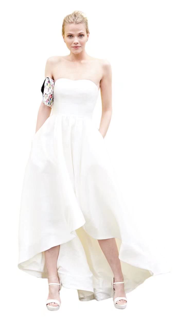 Elegant Strapless Wedding Dress for Bride | Off-Shoulder High-Low Prom Gown | Perfect for Beach Weddings, Garden Ceremonies & Formal Events