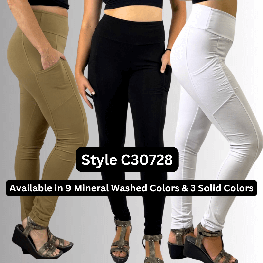 Premium Mineral Washed Pocket Leggings for Women - Made in USA | High Waisted Yoga Pants with Side Pockets for Workouts, Running & Everyday Comfort