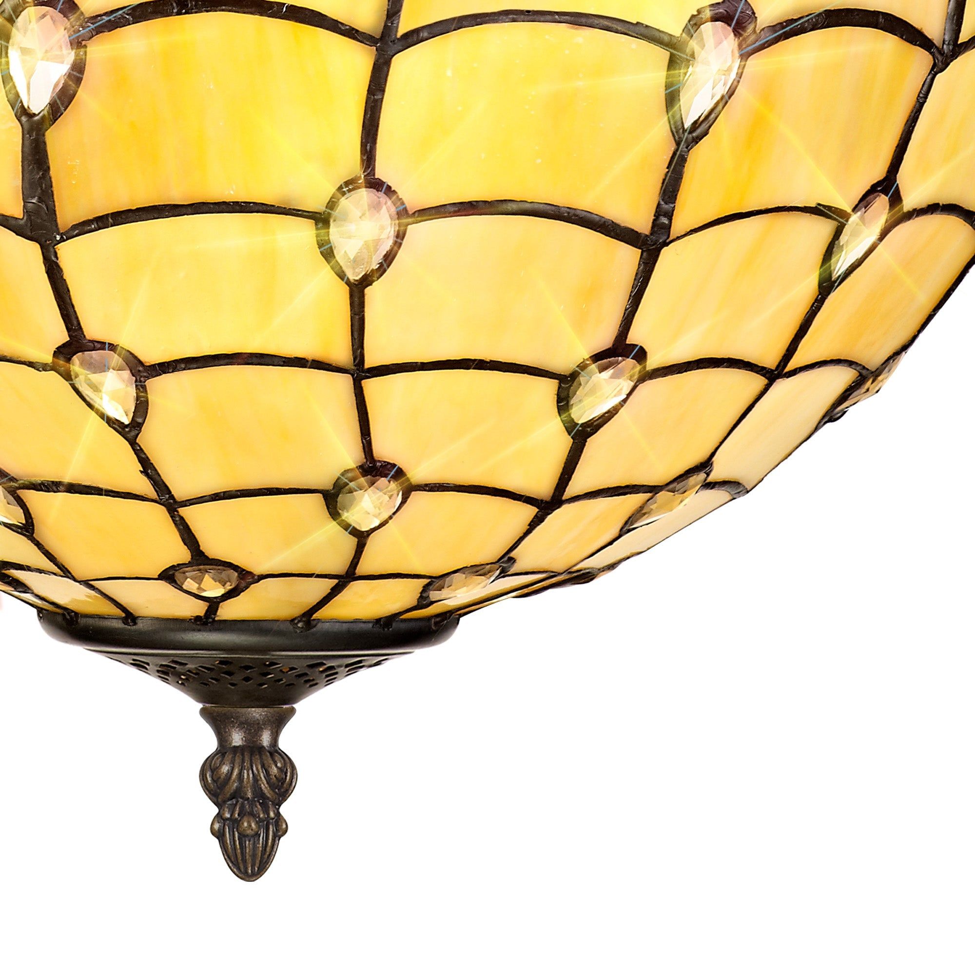 Aero 2/3 Light Semi Flush Ceiling Fixture with E27 Socket - Beige, Clear Crystal & Aged Antique Brass Finish | Perfect for Bedroom, Living Room & Dining Room Lighting