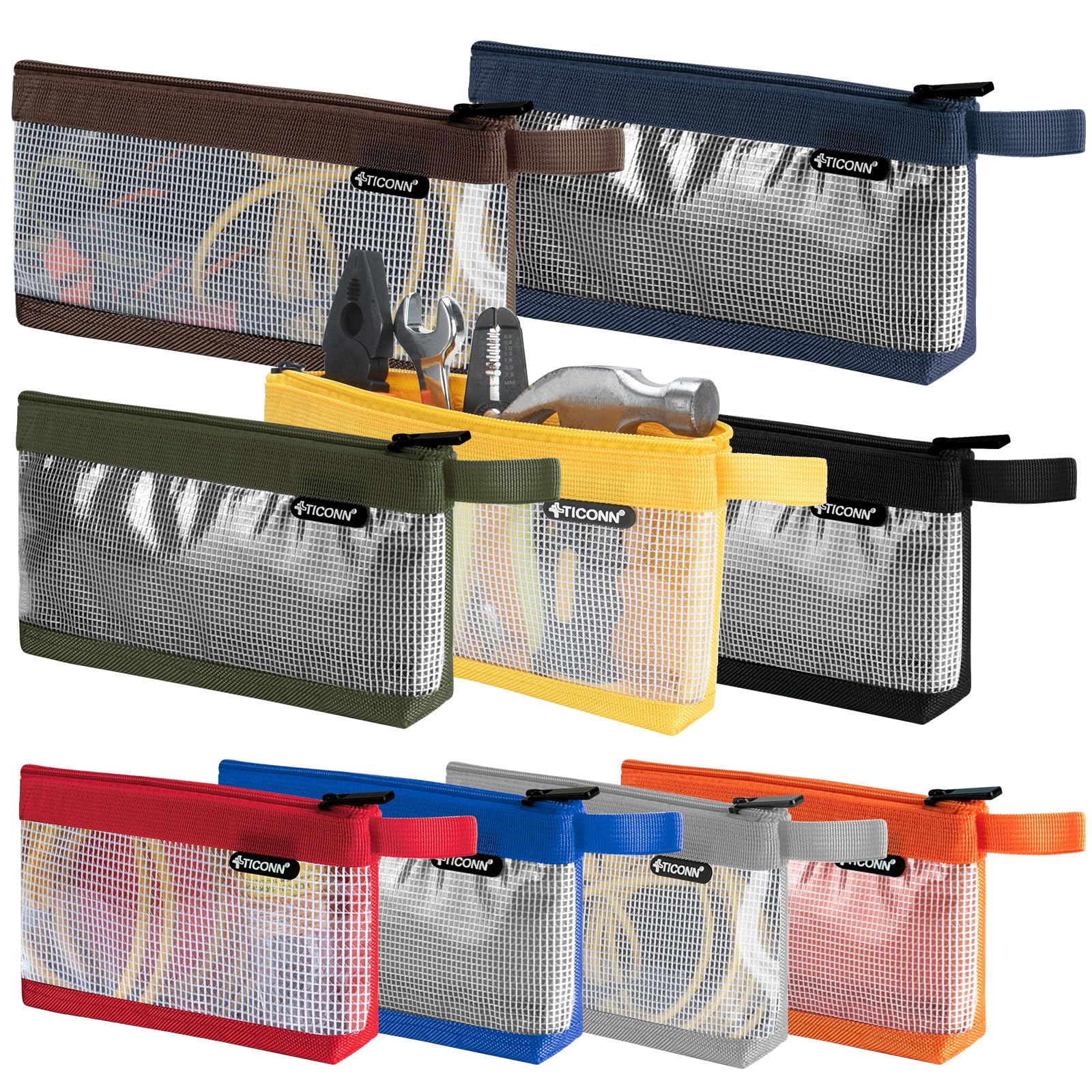 TICONN 1680D Oxford Small Tool Pouch with Zipper - 9-Piece Combo Set for Tool Organizers & Storage | Durable Utility Bag for Electricians, Plumbers & DIY Home Improvement Projects
