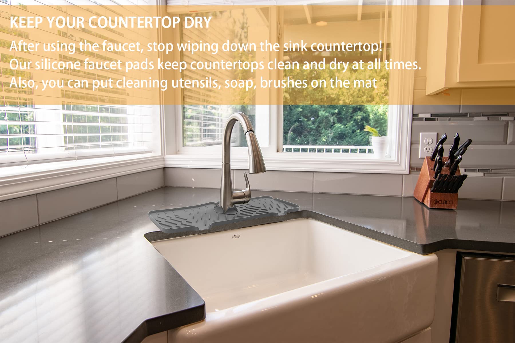 Silicone Faucet Splash Guard Mat - Anti-Drip Catcher, Sink Drain Pad, Backsplash Protector for Kitchen & Bathroom - Non-Slip Rubber Drying Mat for Countertops (Grey) | Perfect for Preventing Water Spills on Countertops While Washing Dishes or Brushing Teeth