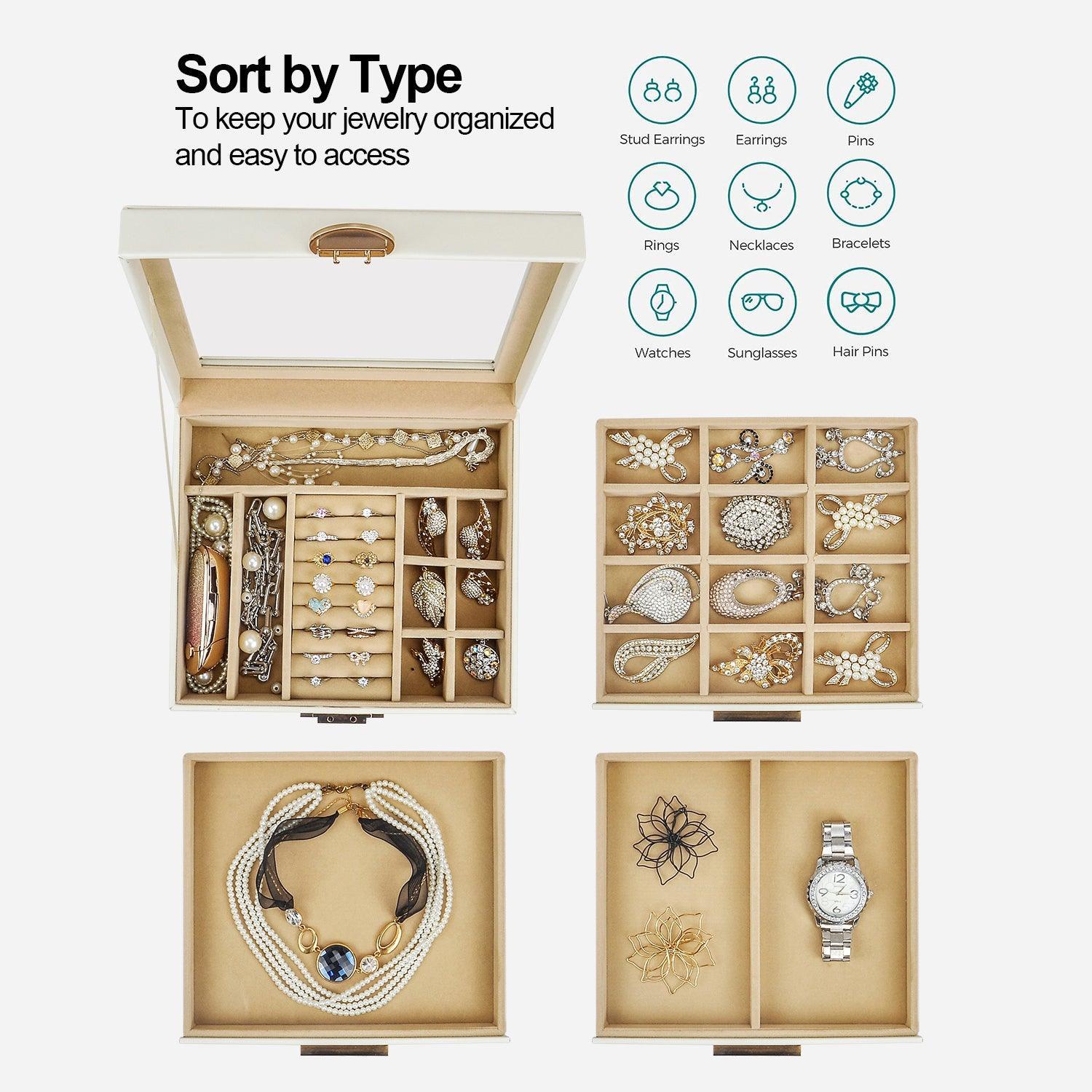 Elegant Jewelry Box Organizer for Women - 4 Layer Jewelry Storage with 3 Drawers | Perfect for Necklace, Ring & Earring Organization at Home, Travel or Gift Giving