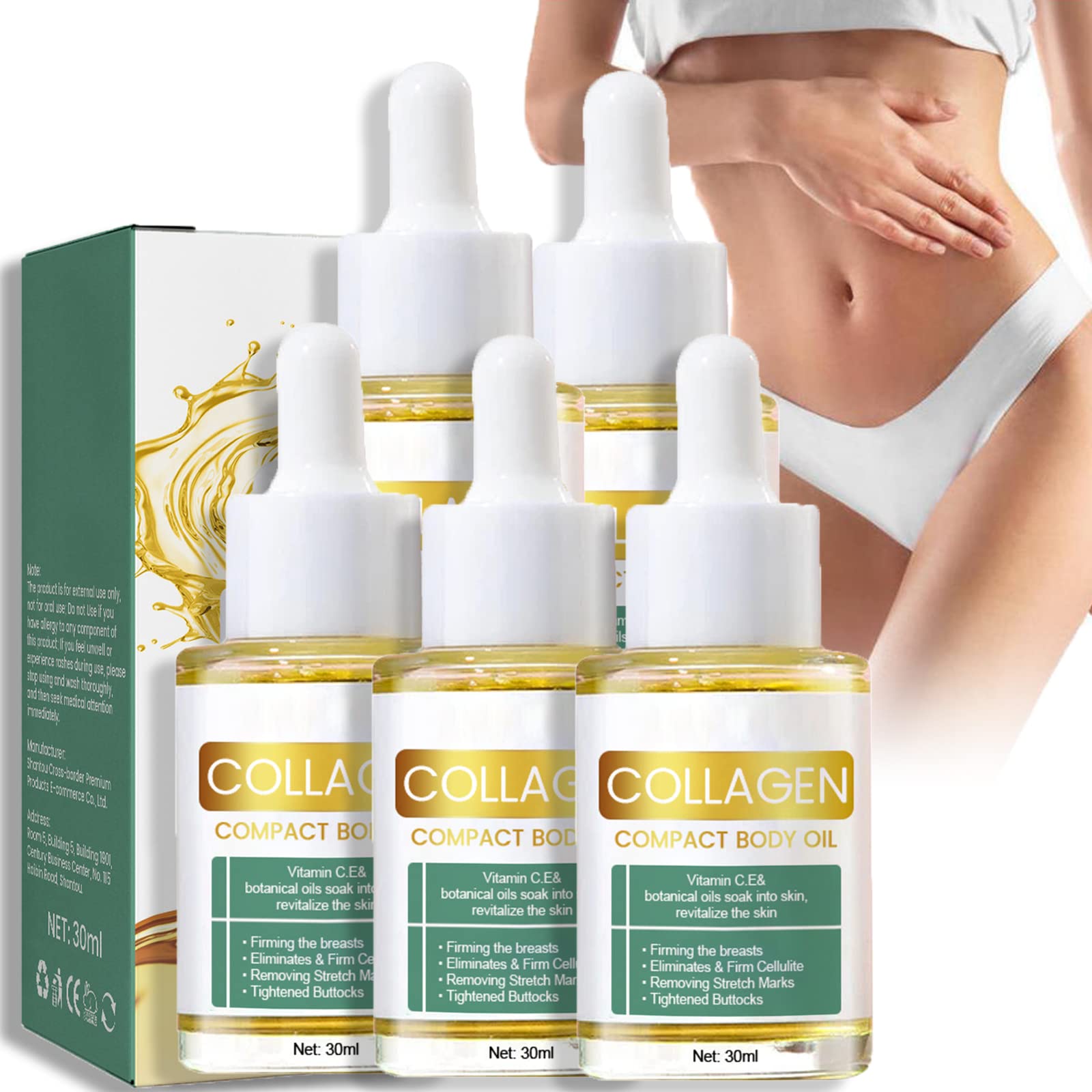 Flysmus Anti-Aging Collagen Body Oil for Women - Firming & Lifting Treatment to Reduce Fine Lines & Wrinkles - 5 Pack for Daily Skincare Routine & Spa Night Self-Care