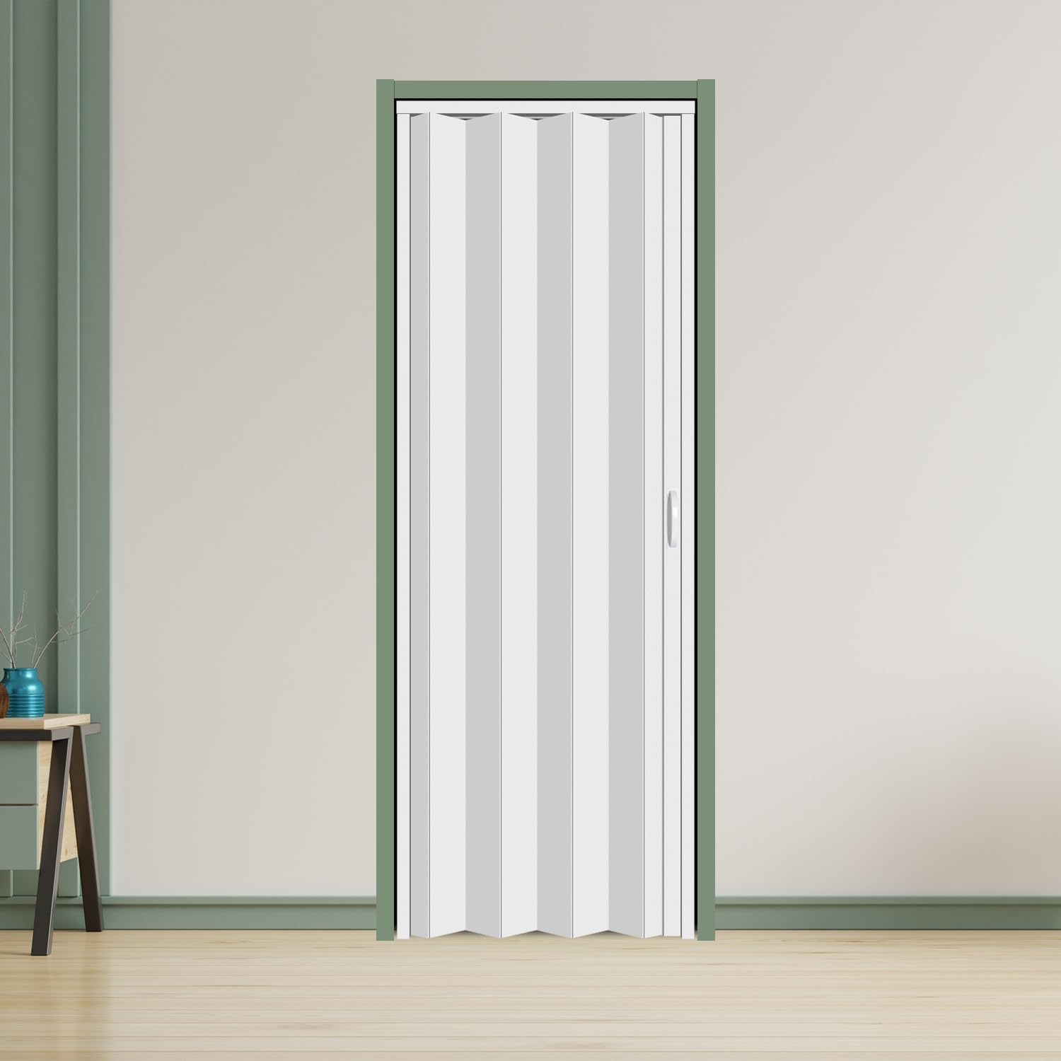 30×80 Inch White PVC Indoor Accordion Folding Door - Cabinet Internal Partition with Handle & Latch | Includes Installation Hardware | Perfect for Closets, Pantries & Room Dividers