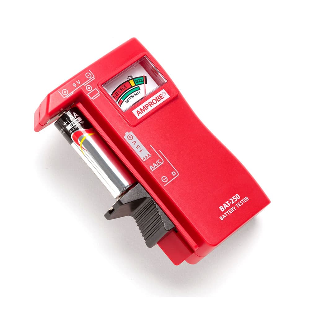 Amprobe BAT-250 Handheld Battery Capacity Tester with V-Shaped Side Cradle - Digital Battery Analyzer for AA AAA C D 9V Cells - Perfect for Home, Workshop & Industrial Battery Testing