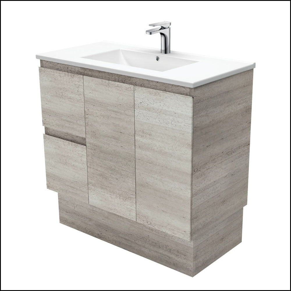 Fienza Dolce Edge TCL90XKL 900mm Industrial Vanity with Kickboard & Left Drawers - Modern Bathroom Sink Cabinet for Small Spaces, Powder Rooms & Industrial Style Homes