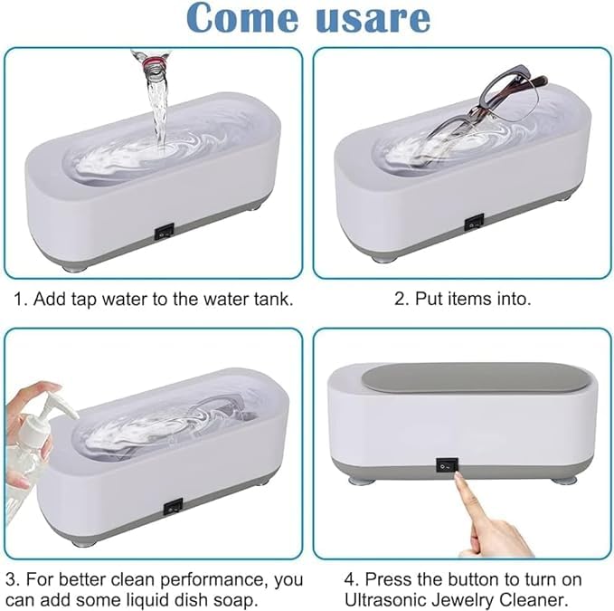 Kresal Ultrasonic Jewelry Cleaner Machine - 45Khz Low Noise Jewelry & Eyewear Cleaning Device for Rings, Watches, Coins, Retainers & Glasses | Portable Jewelry Cleaner for Home & Travel Use