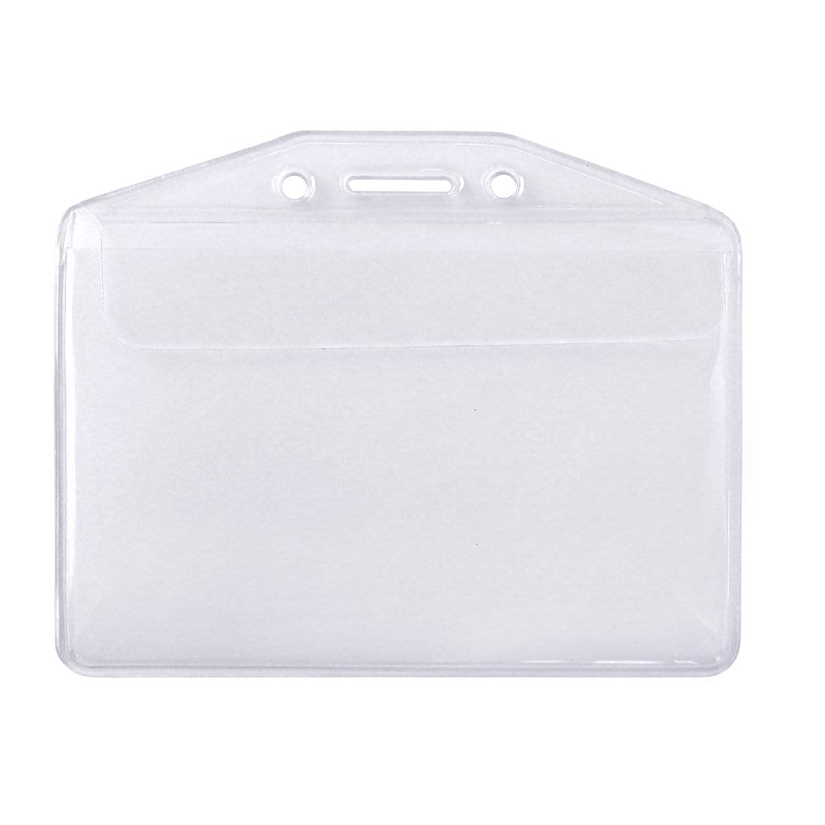 100 Pack Clear Soft Vinyl Horizontal Badge Holders with Fold Over Flap - Heavy Duty Name Tag Protectors for ID Cards - Perfect for Schools, Offices, Conventions & Security Personnel