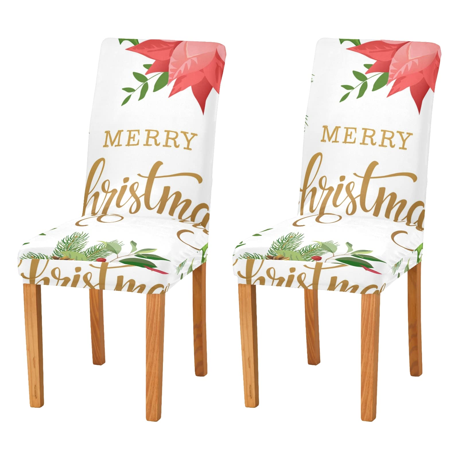 ALAZA Christmas Chair Covers - 4 Pack Stretchable Poinsettia Fir Cones Holly Slipcovers for Dining Room, Kitchen & Home Decor | Washable & Removable Holiday Chair Protectors | Perfect for Christmas Parties & Festive Home Styling