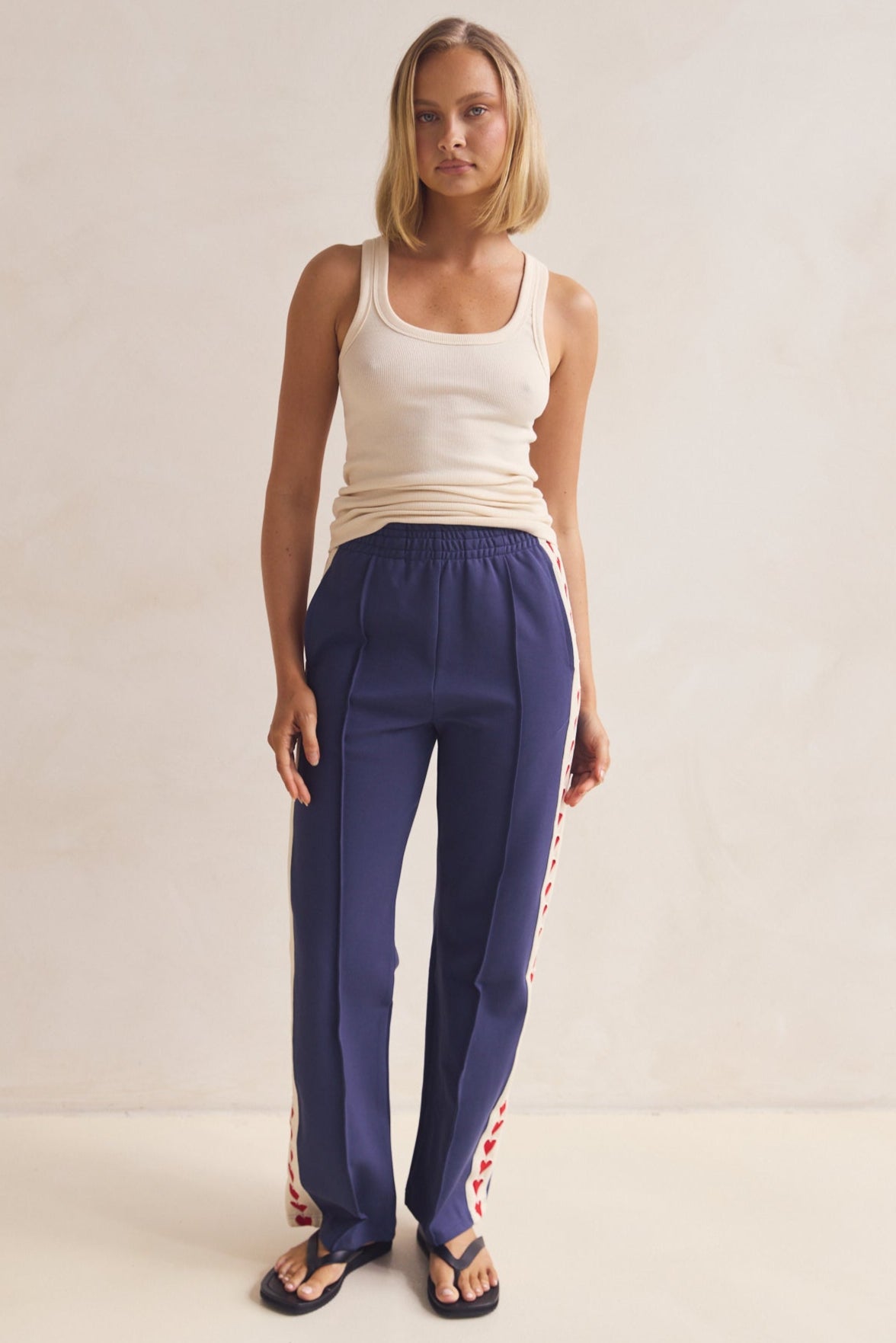 Clara Women's High-Waisted Blue Pants - Comfortable Stretch Fit for Work, Office & Casual Wear