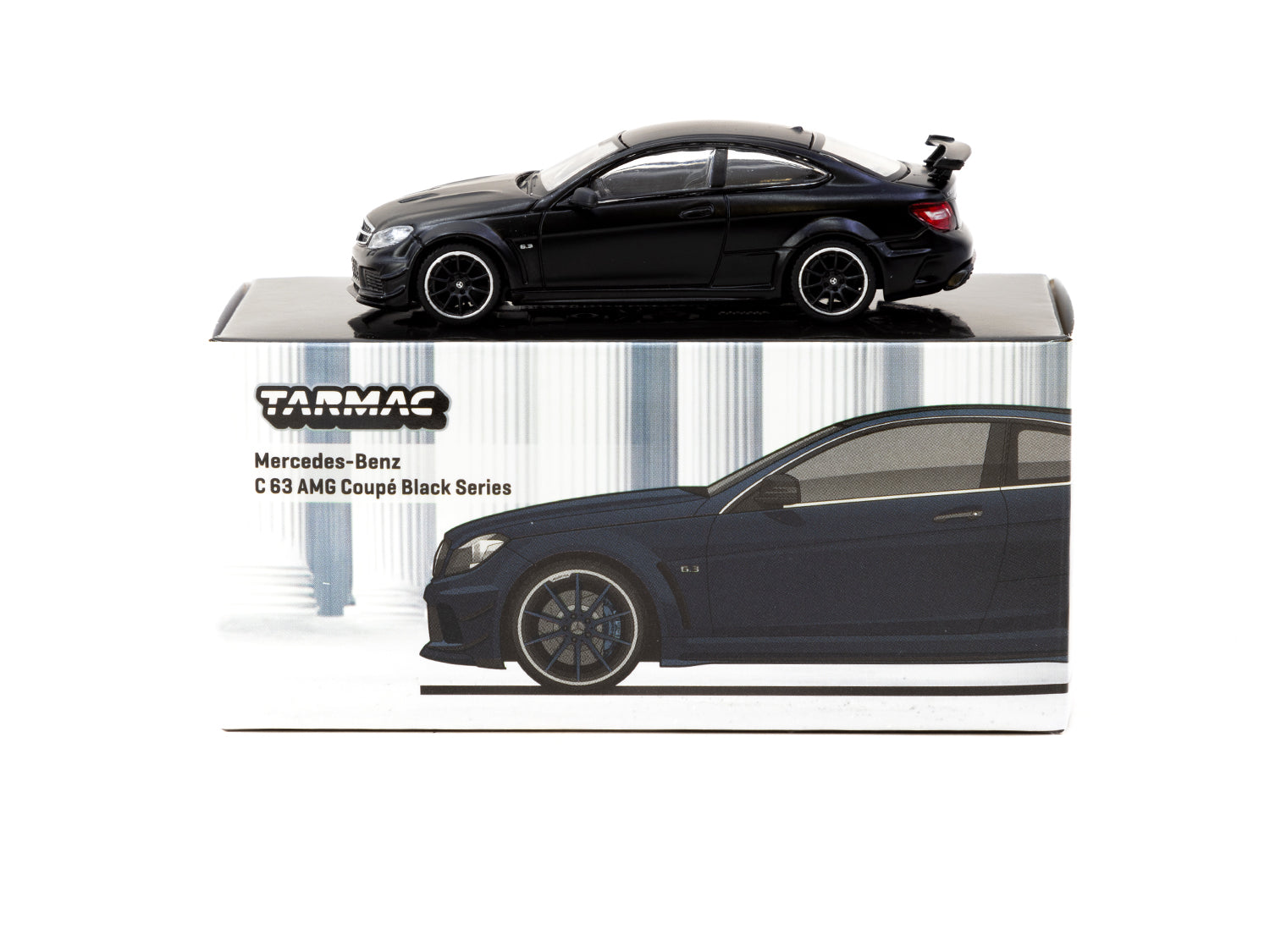 Tarmac Works 1/64 Scale Mercedes Benz C 63 AMG Coupé Black Series Diecast Model Car - Matte Black Finish | Collectible Miniature for Car Enthusiasts | Perfect for Display, Gifts, and Racing Collections