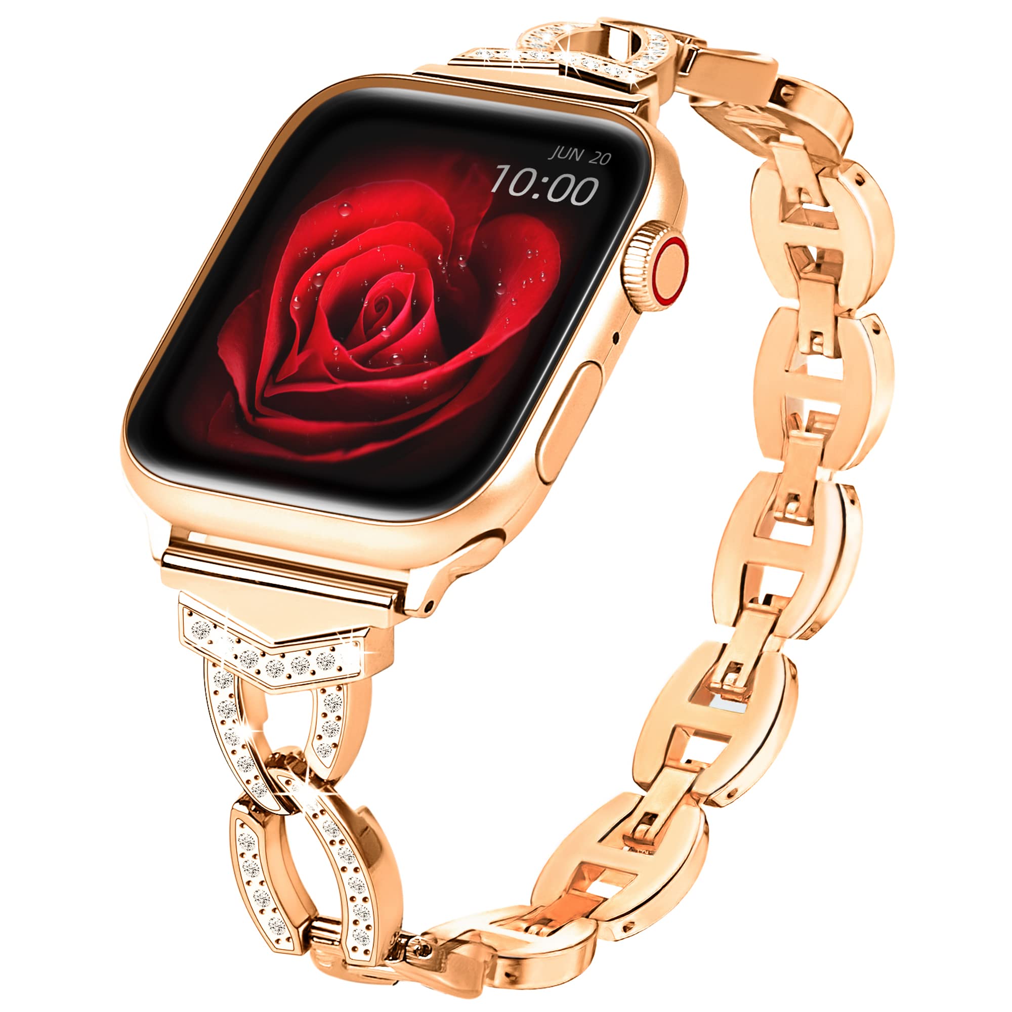 Premium Metal Watch Bands Compatible with Apple Watch 38mm 40mm 41mm 42mm 44mm 45mm SE SE2 iWatch Series 8 7 6 5 4 3 2 1 - Bling Diamond Bracelet for Women - Elegant Replacement Strap for Work, Party & Daily Wear