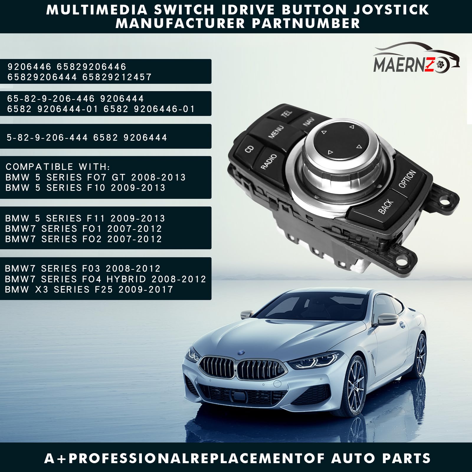 BMW 5 7 Series X3 F01 F02 F03 F04 Multimedia Switch Controller Joystick - 10-PIN Replacement for 65829206444 65829206446 9206446 - Perfect for Car Audio Navigation & Dashboard Control