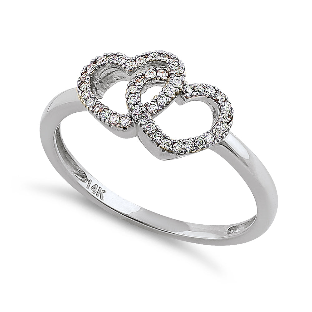 14K White Gold Double Heart 0.15 ct Diamond Ring for Women - Elegant Promise Ring, Anniversary Gift, Wedding Band - Perfect for Engagements, Valentine's Day & Special Occasions