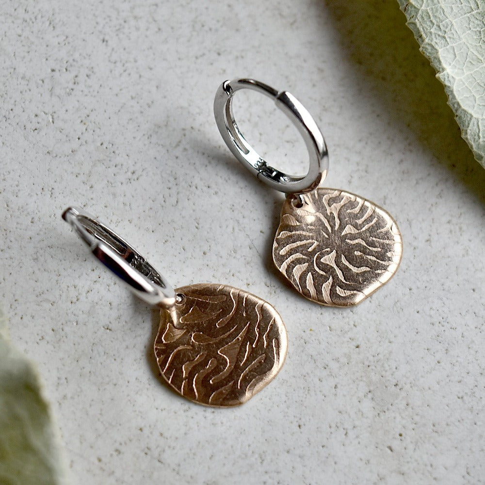 Stylish Silver Huggie Hoop Earrings with Elegant Bronze Drop - Perfect for Everyday Wear, Date Nights & Special Occasions