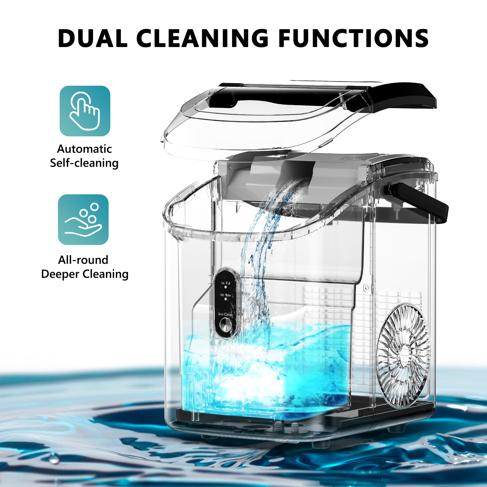 EUHOMY Portable Nugget Ice Maker Countertop - 34lbs/Day, 6-Minute Fast Ice Production, Auto-Cleaning, Removable Top Cover - Includes Ice Basket & Scoop - Perfect for Home, Office, RV, Camping & Parties (Silver) - Enjoy Chewable Ice for Drinks, Cocktails & Outdoor Adventures