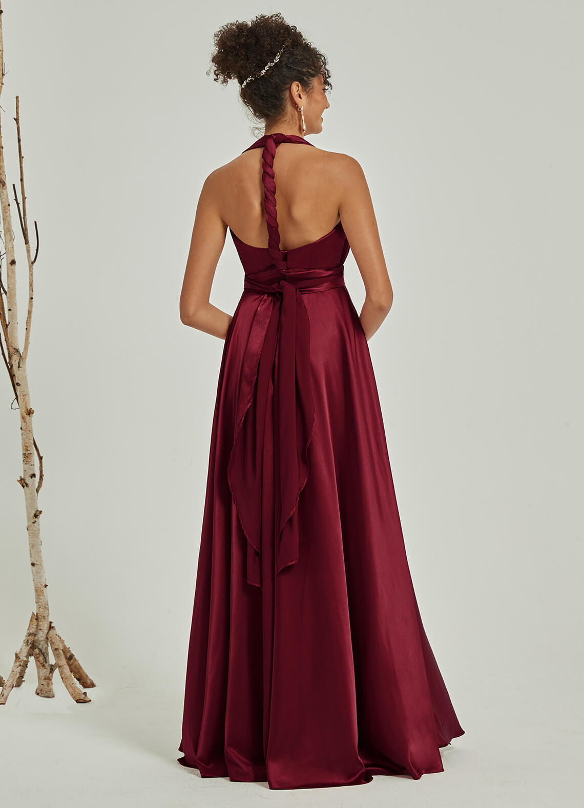 Burgundy Satin Convertible Bridesmaid Dress - Multi-Way Wrap A-Line Gown for Weddings, Parties & Formal Events