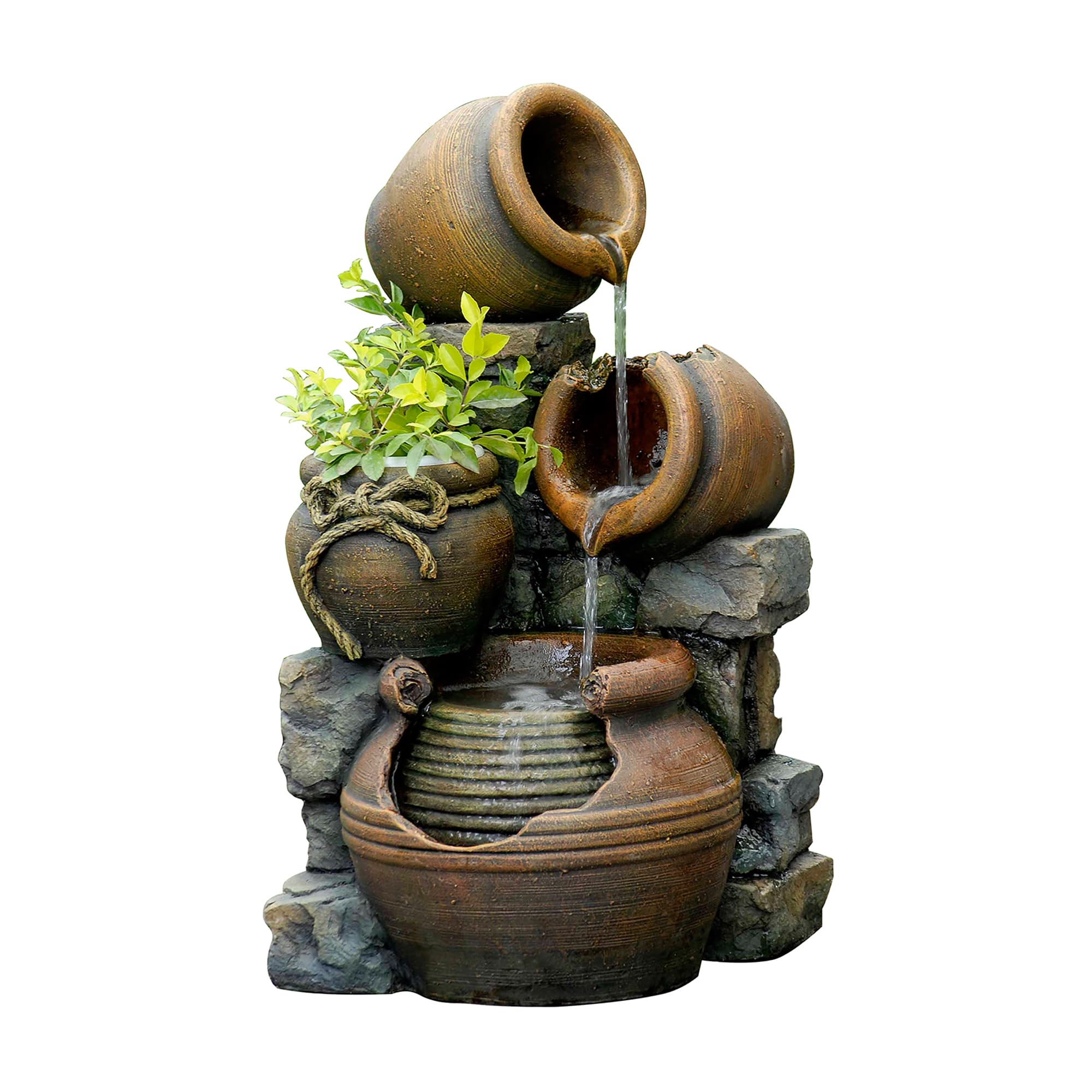 Jeco FCL055 Outdoor Water Fountain with Flower Pot - Multi-Tiered Garden Decor, 12.6
